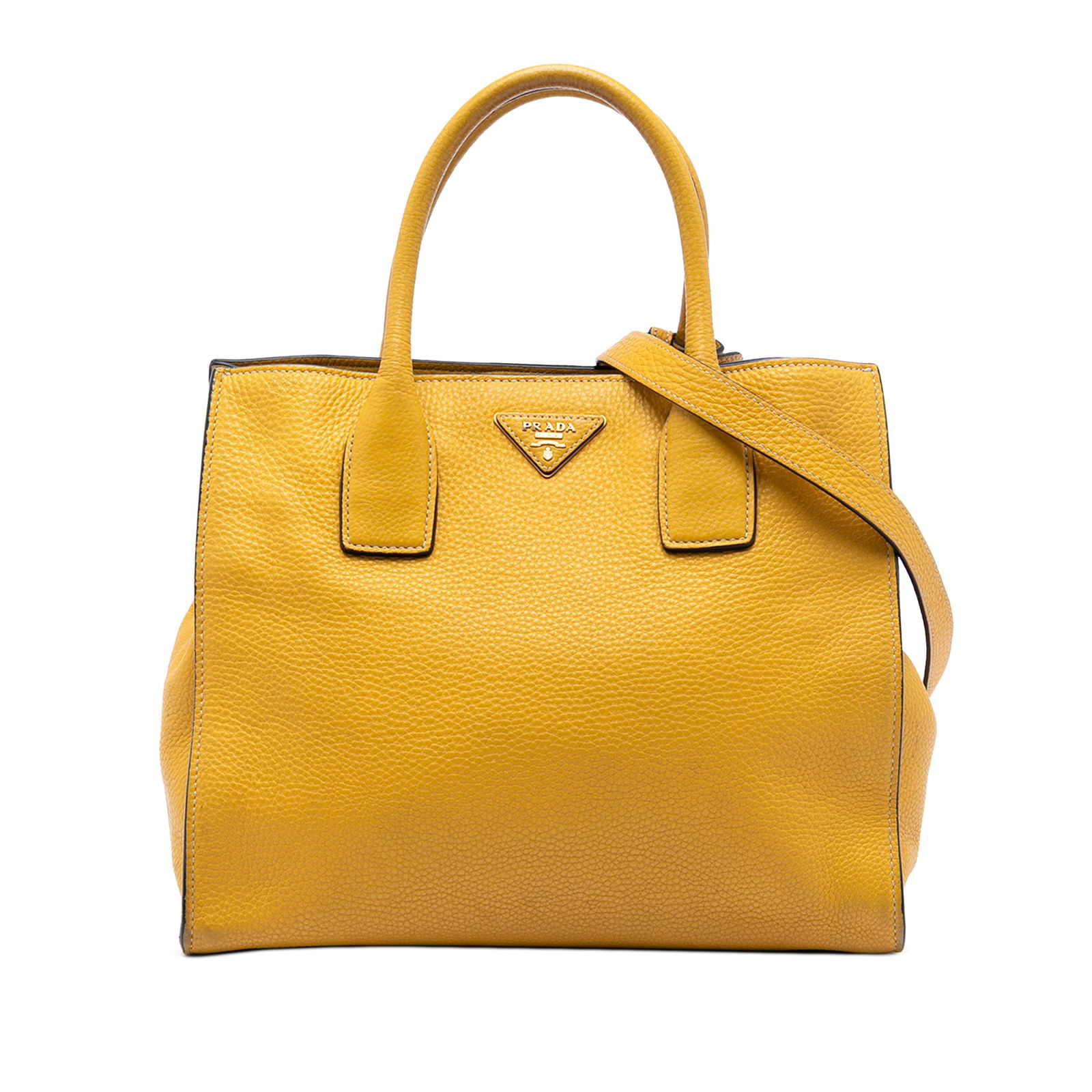 Prada Vitello Daino Yellow Leather Convertible Satchel with Strap (1 of 7)