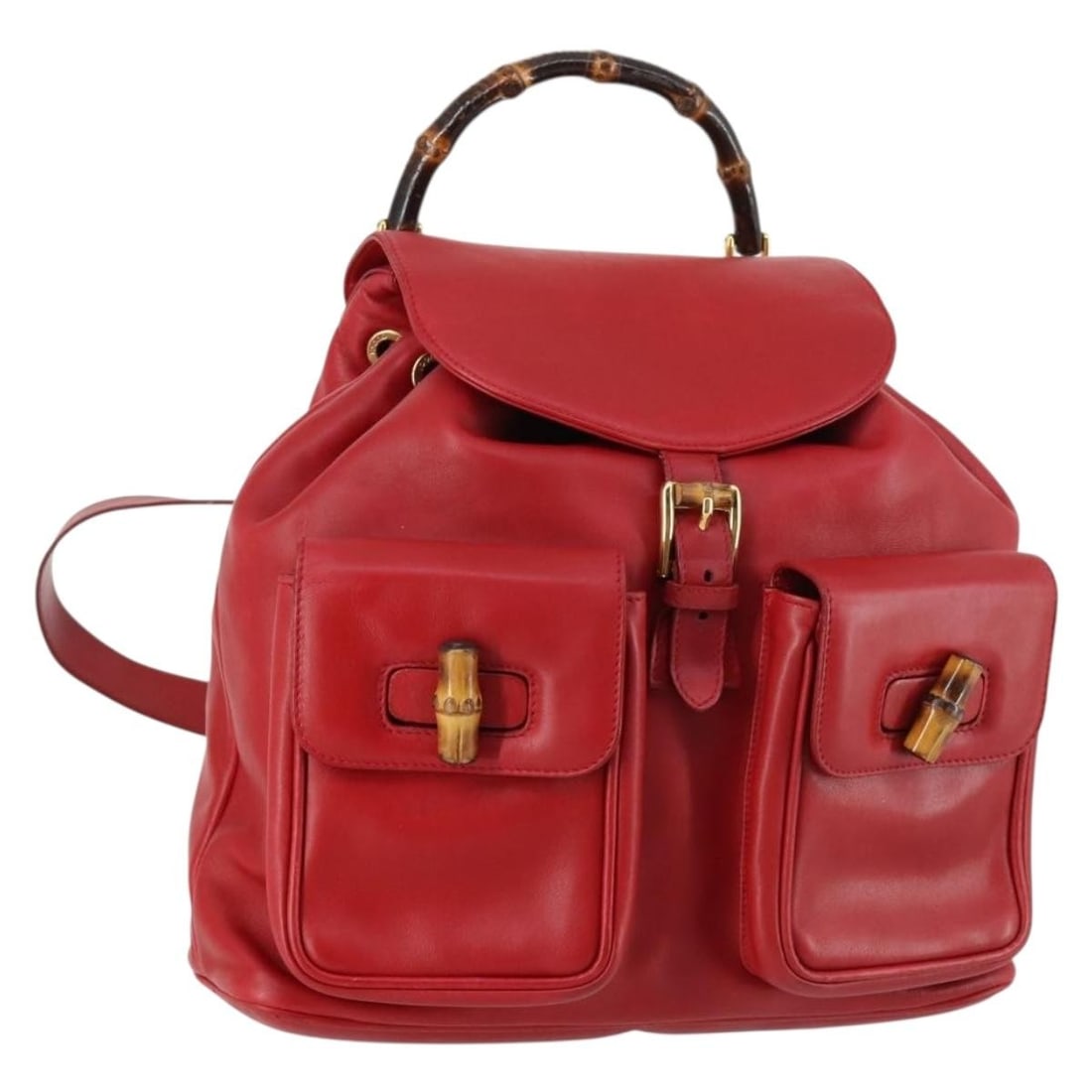 GUCCI Bamboo Backpack Leather Red Gold 003 2058 0016 Authentic Italy: GUCCI Bamboo Backpack Leather Red Gold 003 2058 0016 Authentic Italy Introducing the GUCCI Bamboo Backpack, a luxurious accessory crafted from high-quality leather in a striking red and gold color com