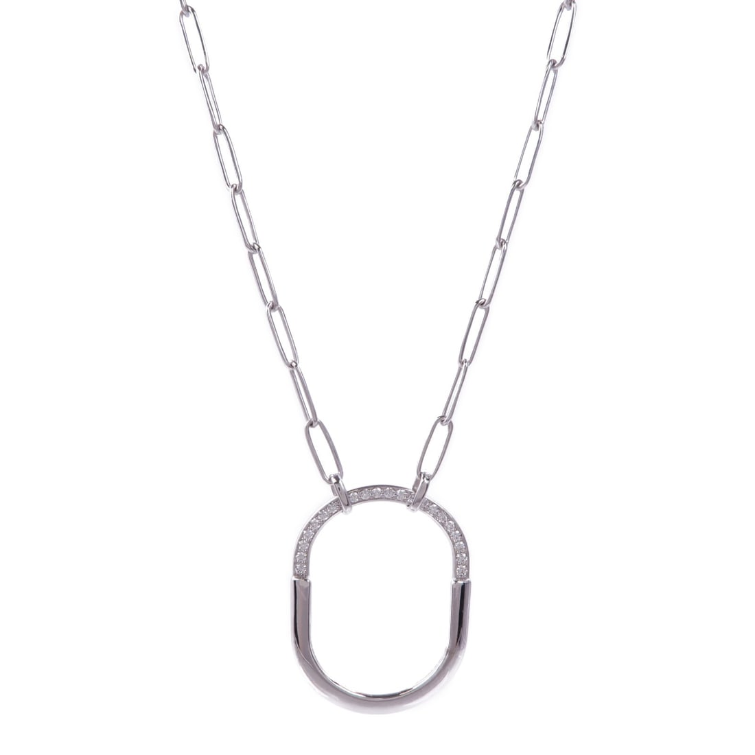TIFFANY&CO Diamond Lock Pendant Necklace in 18K White Gold: TIFFANY&CO Diamond Lock Pendant Necklace in 18K White Gold This elegant pendant necklace from Tiffany & Co. features a stunning diamond set in luxurious 18K white gold. The necklace showcases a clear