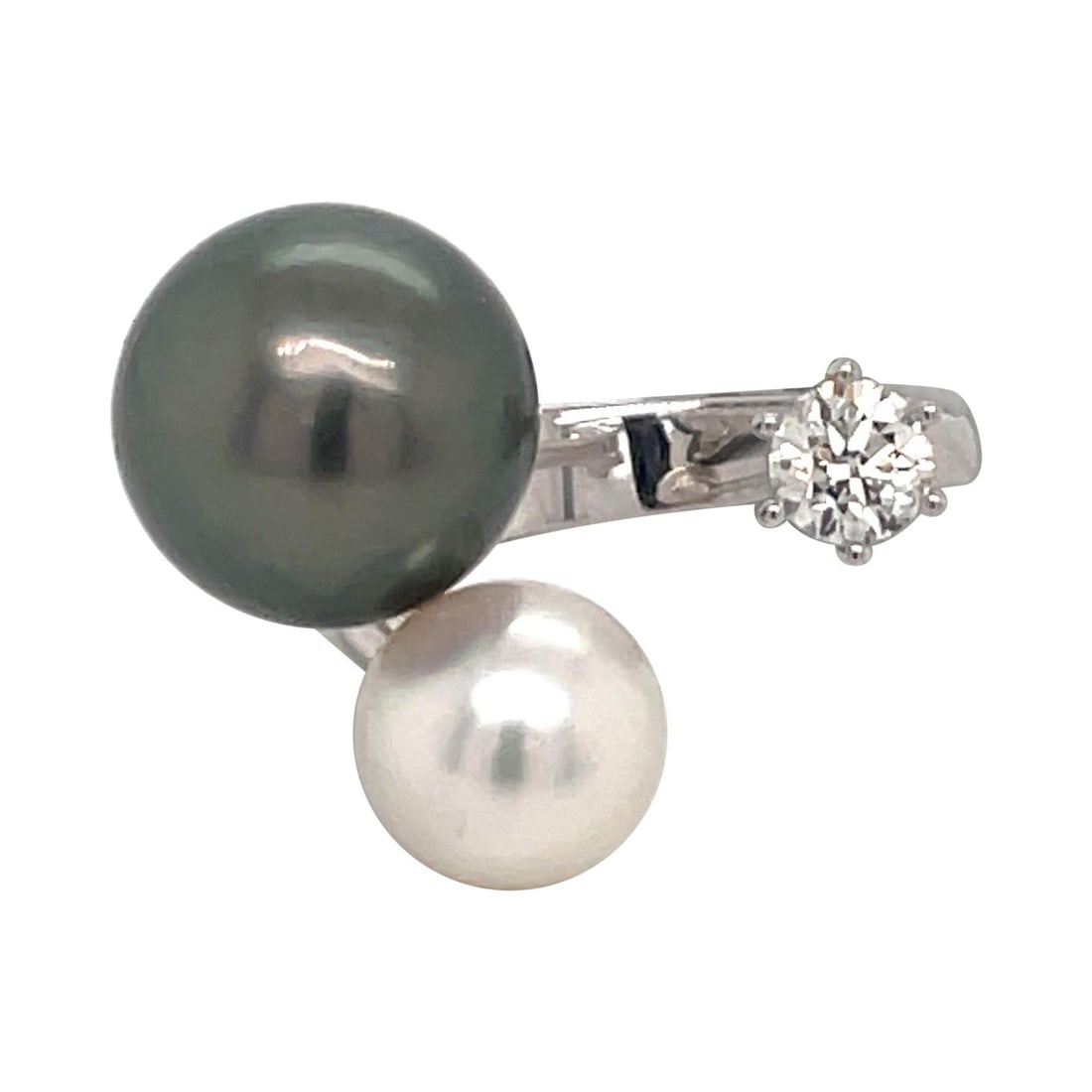 Harbor Diamonds 18K White Gold Tahitian South Sea Pearl Ring 0.50ct Diamond (1 of 9)