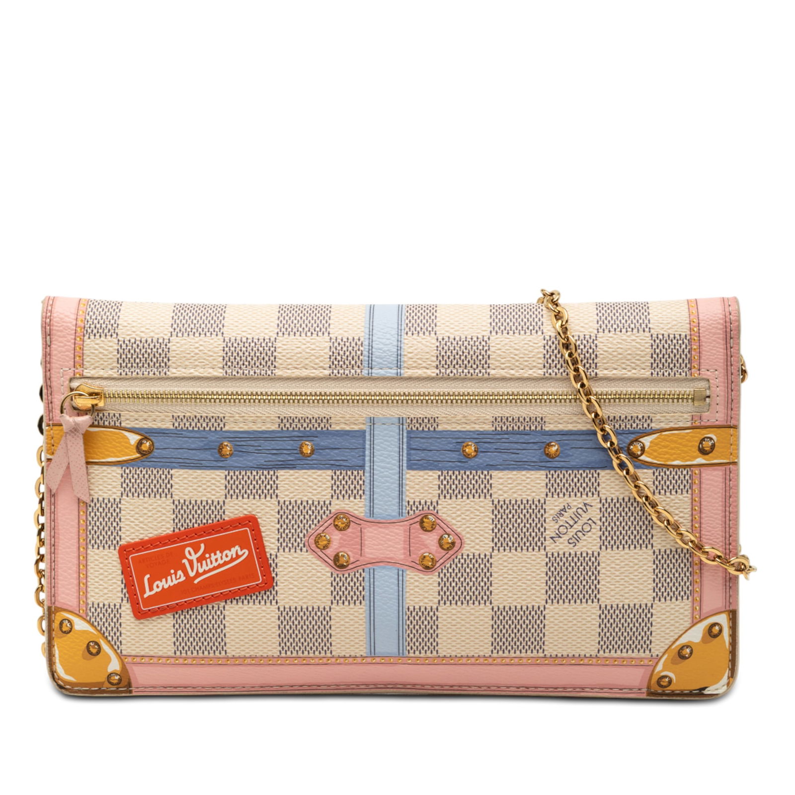 Louis Vuitton Summer Trunks Damier Azur Canvas Pochette Weekend Bag: Louis Vuitton Summer Trunks Damier Azur Canvas Pochette Weekend Bag The Louis Vuitton Damier Azur Summer Trunks Pochette Weekend is crafted from printed Damier Azur canvas and features a gold-tone cur