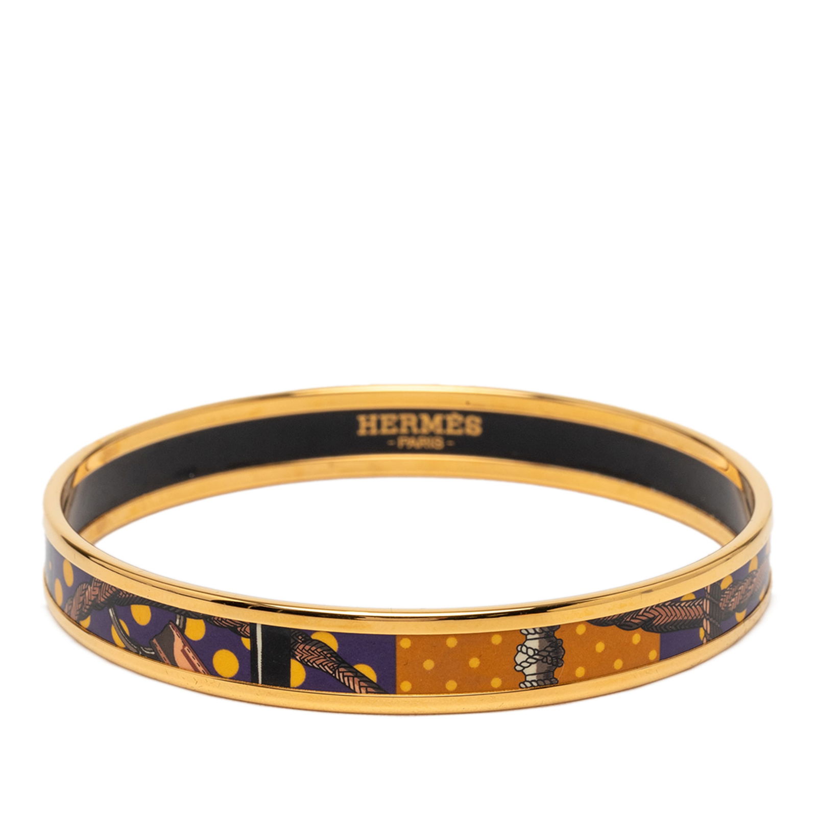 Narrow A Pois Bangle by Hermes Printed Enamel and Gold Plated (1 of 6)