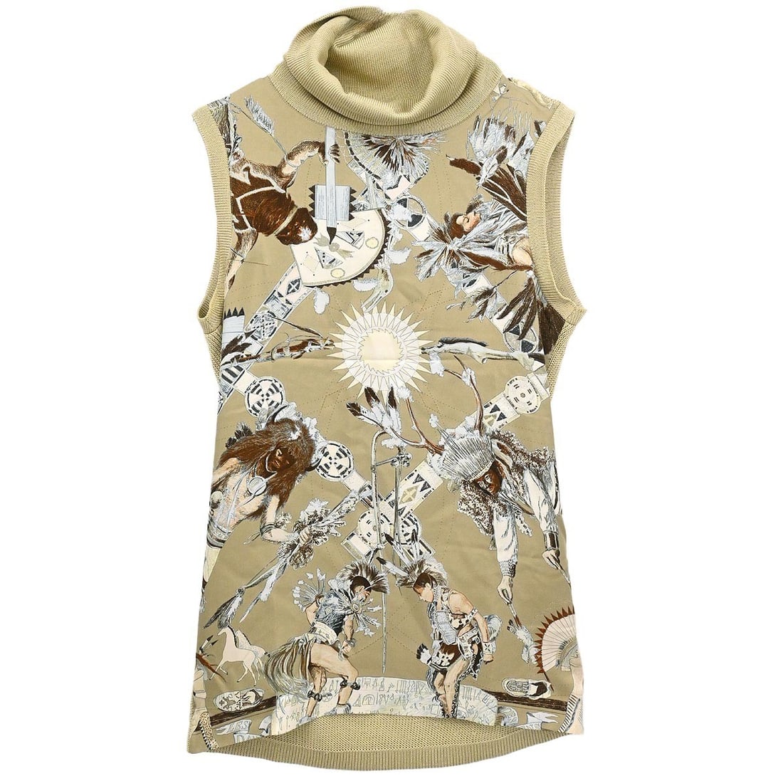 Beige Silk Knit Sleeveless Top by Hermes Size M: Beige Silk Knit Sleeveless Top by Hermes Size M This vintage Hermes sleeveless top is crafted from 100% silk knit in a beige color. Designed with a regular fit, it is suitable for all seasons and offe