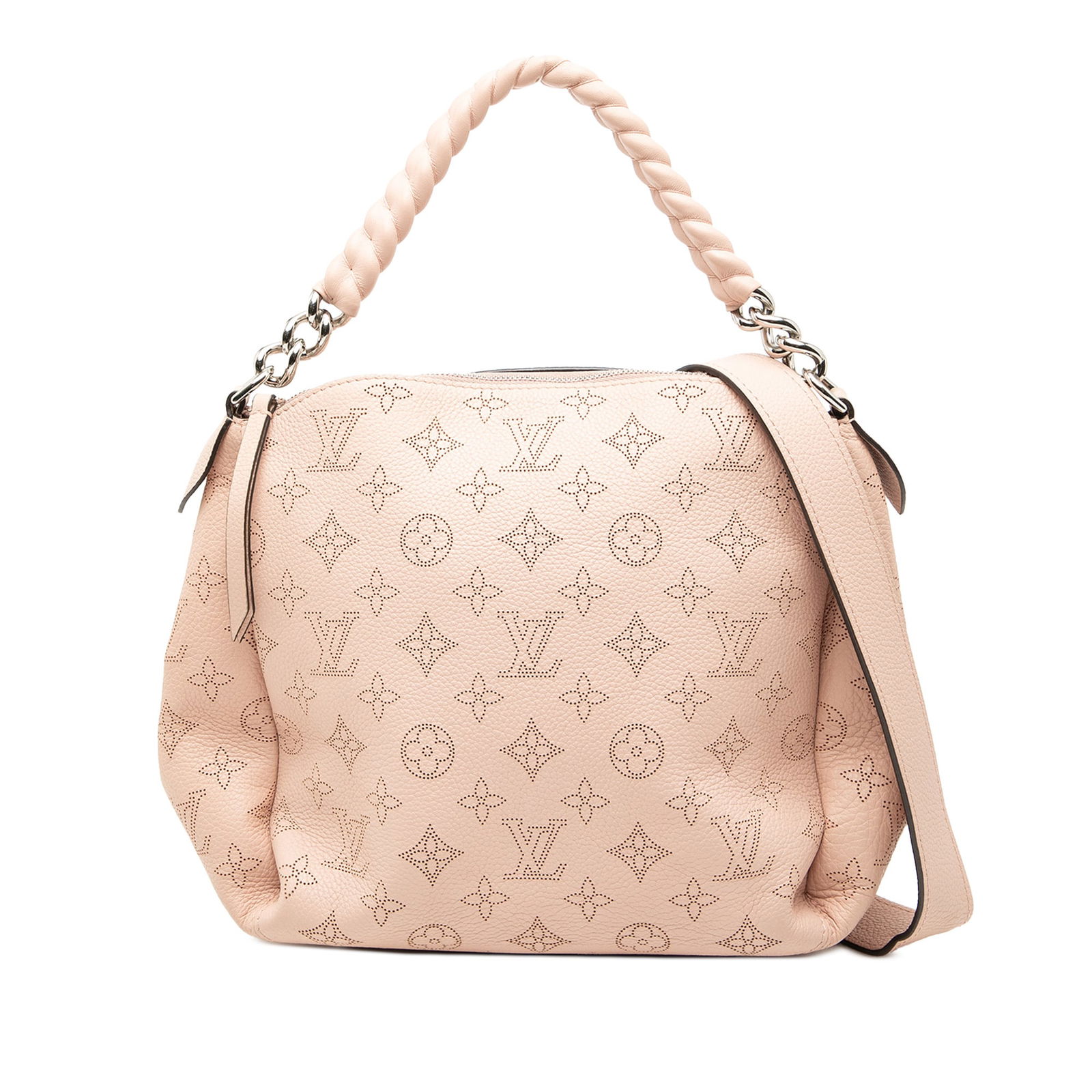Louis Vuitton Babylone Chain BB Pink Mahina Leather Shoulder Bag: Louis Vuitton Babylone Chain BB Pink Mahina Leather Shoulder Bag This Louis Vuitton Monogram Mahina Babylone Chain BB bag features a pink Mahina leather body with a leather-covered chain handle and a