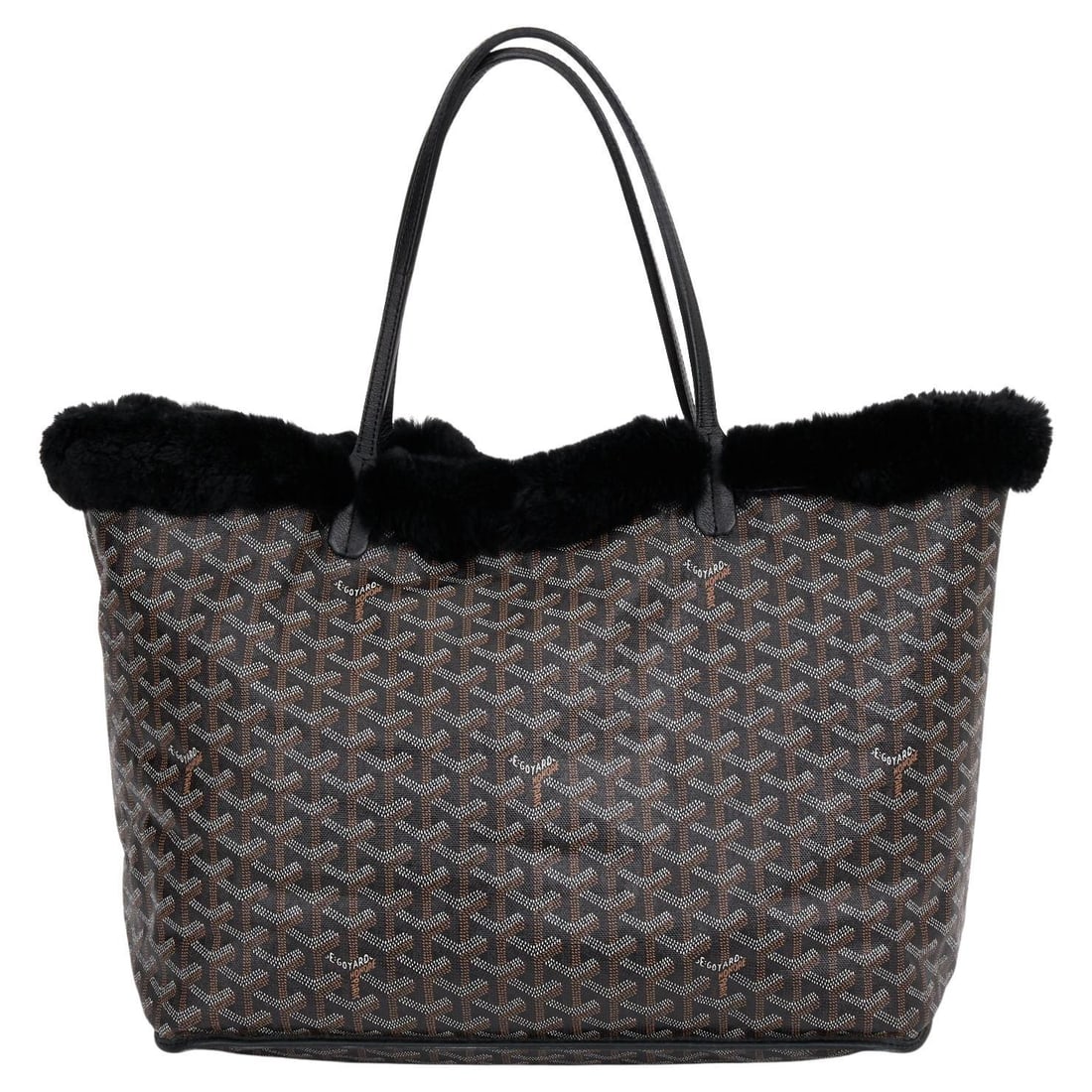 Goyard Limited Edition Black Fur Lined Tote Bag: Goyard Limited Edition Black Fur Lined Tote Bag This limited edition Goyard tote combines luxury and functionality, crafted from black coated canvas adorned with the classic Goyard chevron monogram an