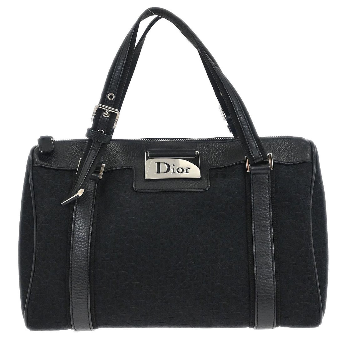 Dior Street Chic Trotter Canvas Leather Black Top Handle Bag 07-BO-0055: Dior Street Chic Trotter Canvas Leather Black Top Handle Bag 07-BO-0055 This Christian Dior Street Chic Trotter handbag features a medium-sized, top handle design crafted from canvas and leather in bl
