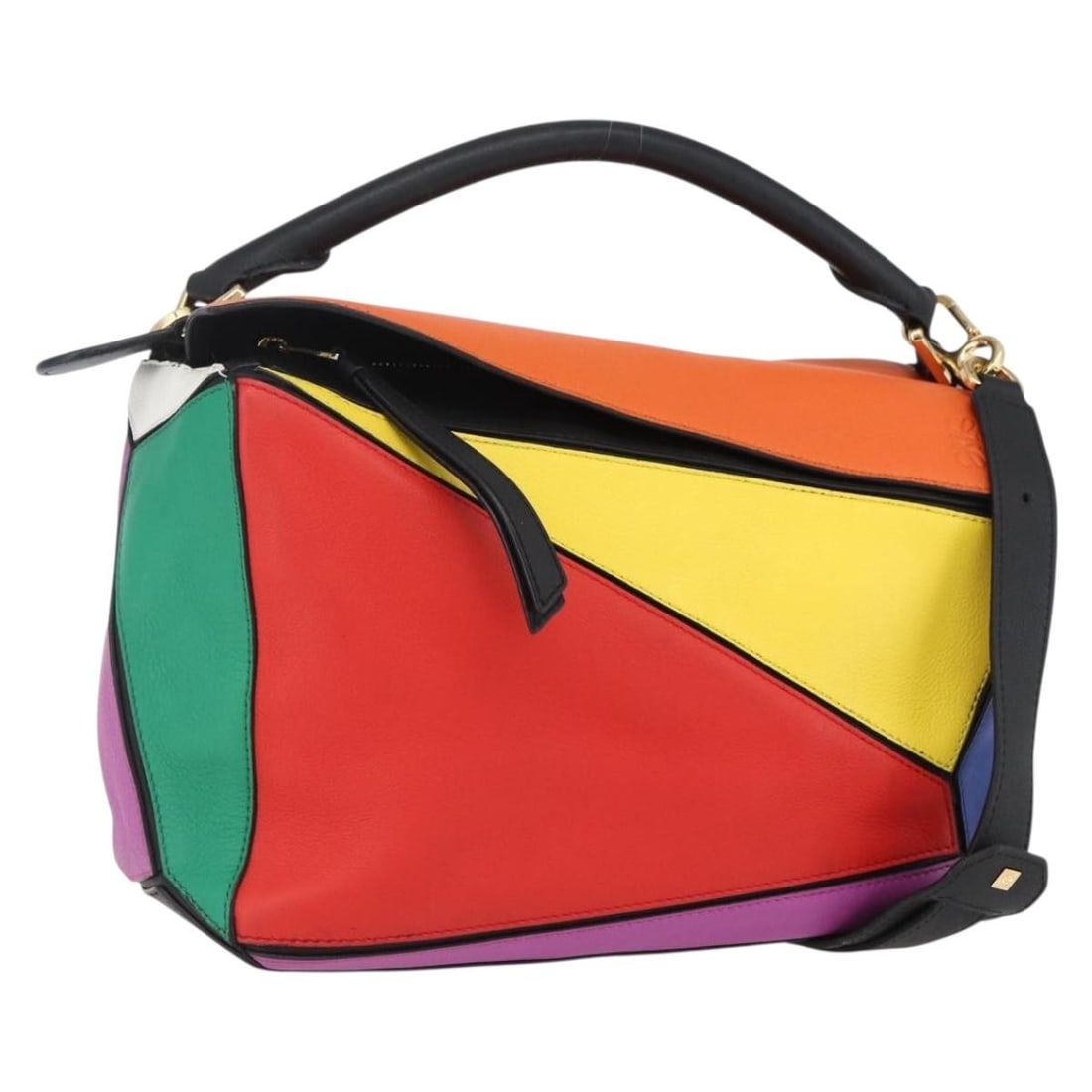Loewe Puzzle Multicolor Leather Anagram 2way Shoulder Bag with Dust Bag: Loewe Puzzle Multicolor Leather Anagram 2way Shoulder Bag with Dust Bag This LOEWE Anagram Puzzle shoulder bag features a multicolor and gold leather exterior and offers versatile 2-way styling. Craft