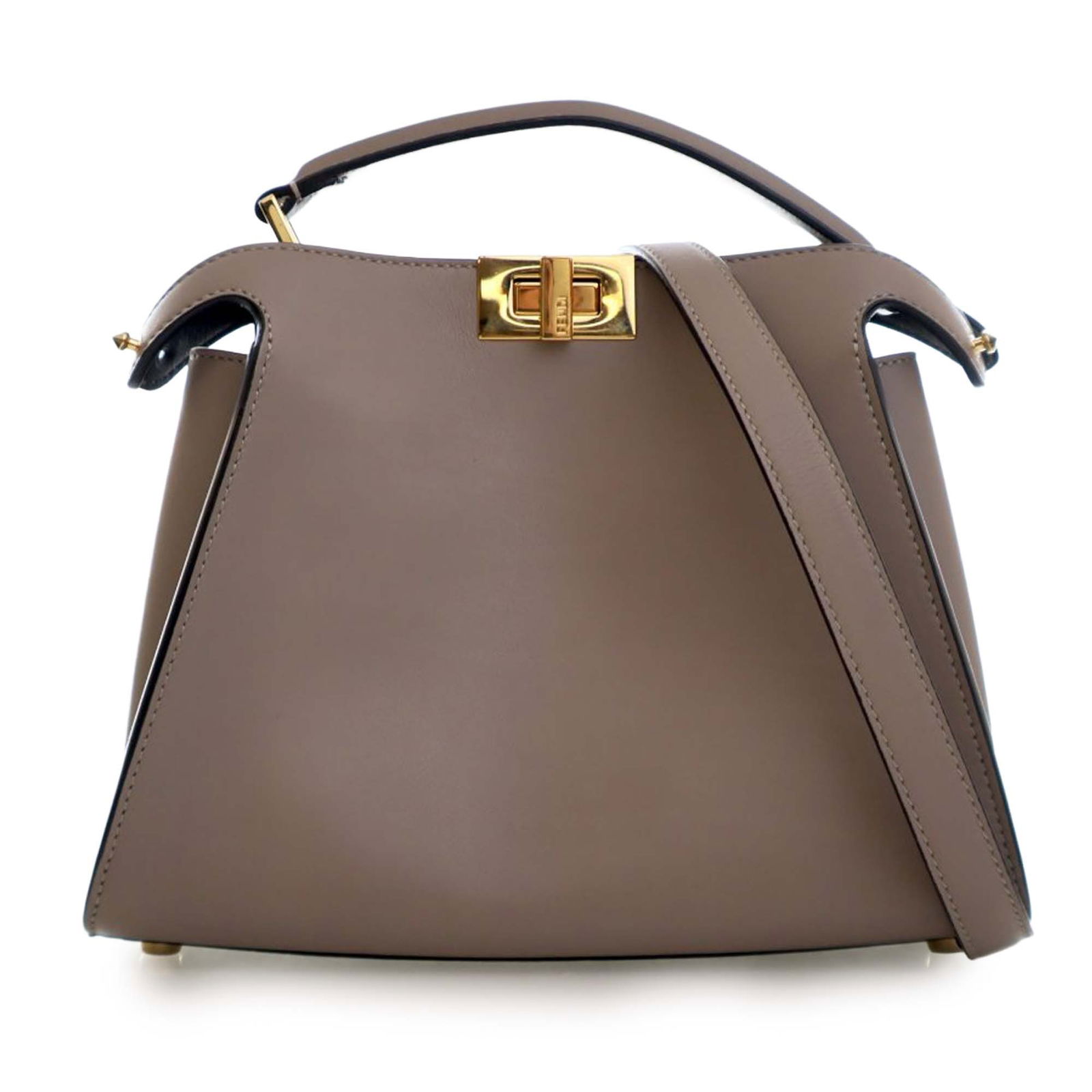 Fendi Peekaboo Iconic Essentially Small Brown Leather Satchel with Strap: Fendi Peekaboo Iconic Essentially Small Brown Leather Satchel with Strap The Fendi Small Leather Peekaboo Iconic Essentially Satchel features a leather body with a flat leather handle and a detachable