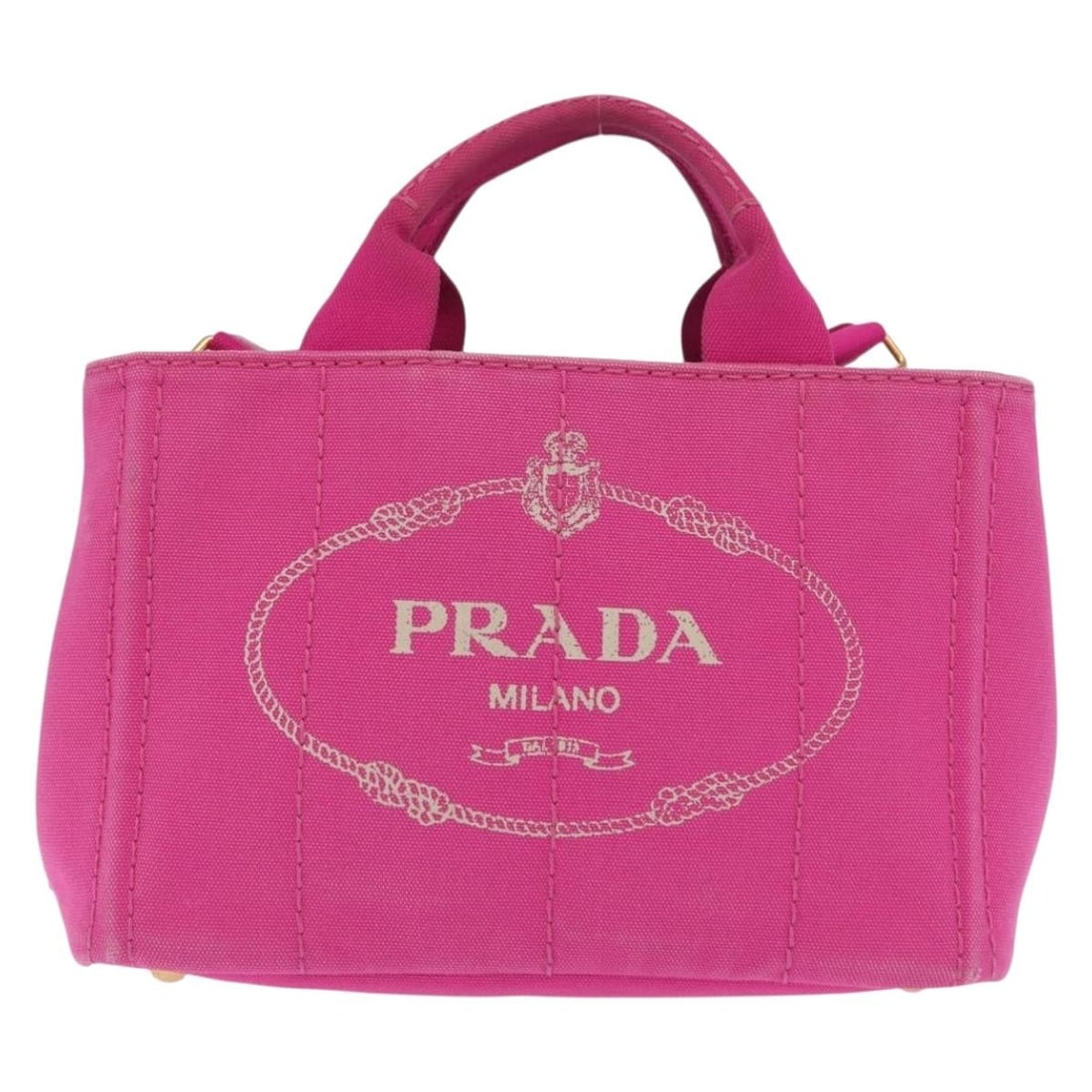 Prada Canapa Pink Canvas Tote Bag with Open Top: Prada Canapa Pink Canvas Tote Bag with Open Top This Prada Canapa Open Tote is crafted from pink canvas and is designed for women. The tote features a spacious interior and comes from Italy. It is in