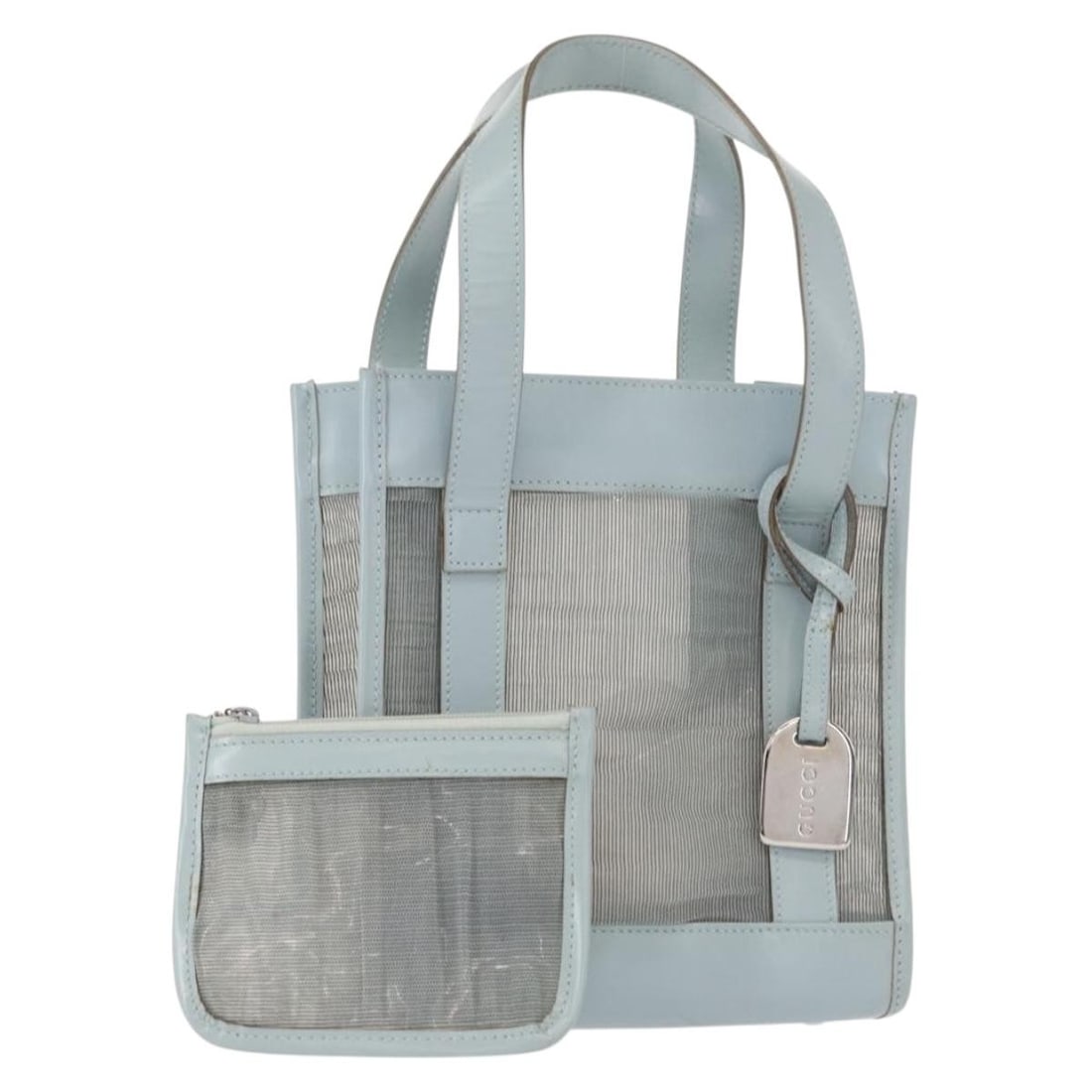 Blue Leather Gucci Handbag Vintage 17cm by 18cm by 9cm: Blue Leather Gucci Handbag Vintage 17cm by 18cm by 9cm This pre-owned Gucci vintage handbag for women features blue leather construction. It shows signs of wear including surface rubbing, slight loss