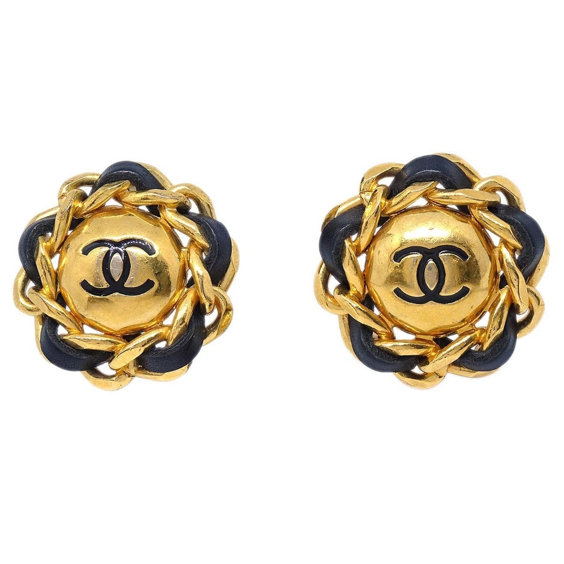 Chanel 94P Round Gold Plated Logo Clip-On Earrings: Chanel 94P Round Gold Plated Logo Clip-On Earrings These Chanel clip-on earrings feature a round shape with a gold-tone finish and display the iconic logo theme. Crafted from gold-plated metal, they a
