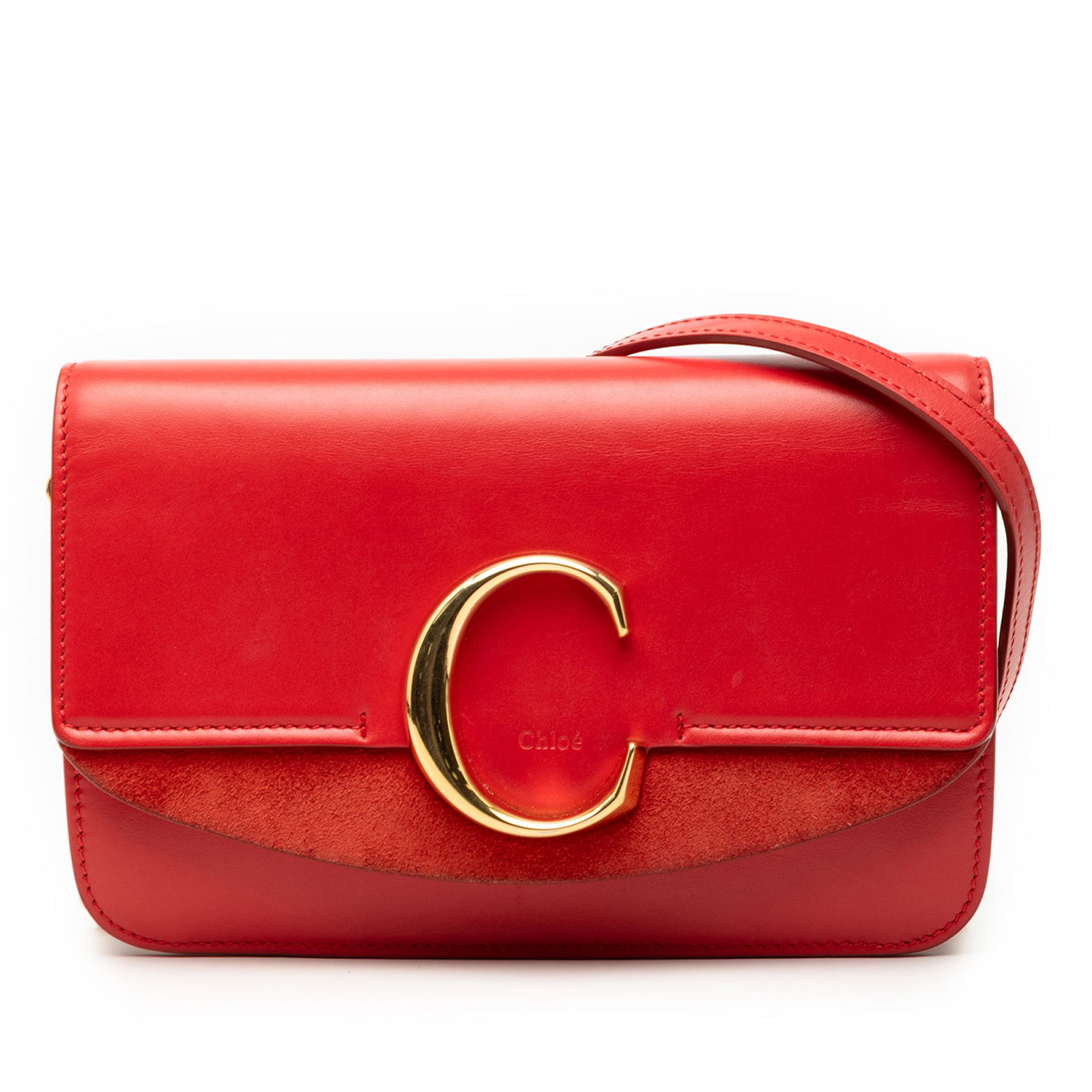 Red Calfskin and Suede Crossbody Bag with Chain by Ferragamo: Red Calfskin and Suede Crossbody Bag with Chain by Ferragamo This Ferragamo small crossbody clutch is crafted from calfskin and suede leather in a vibrant red hue. It features a chain link strap with