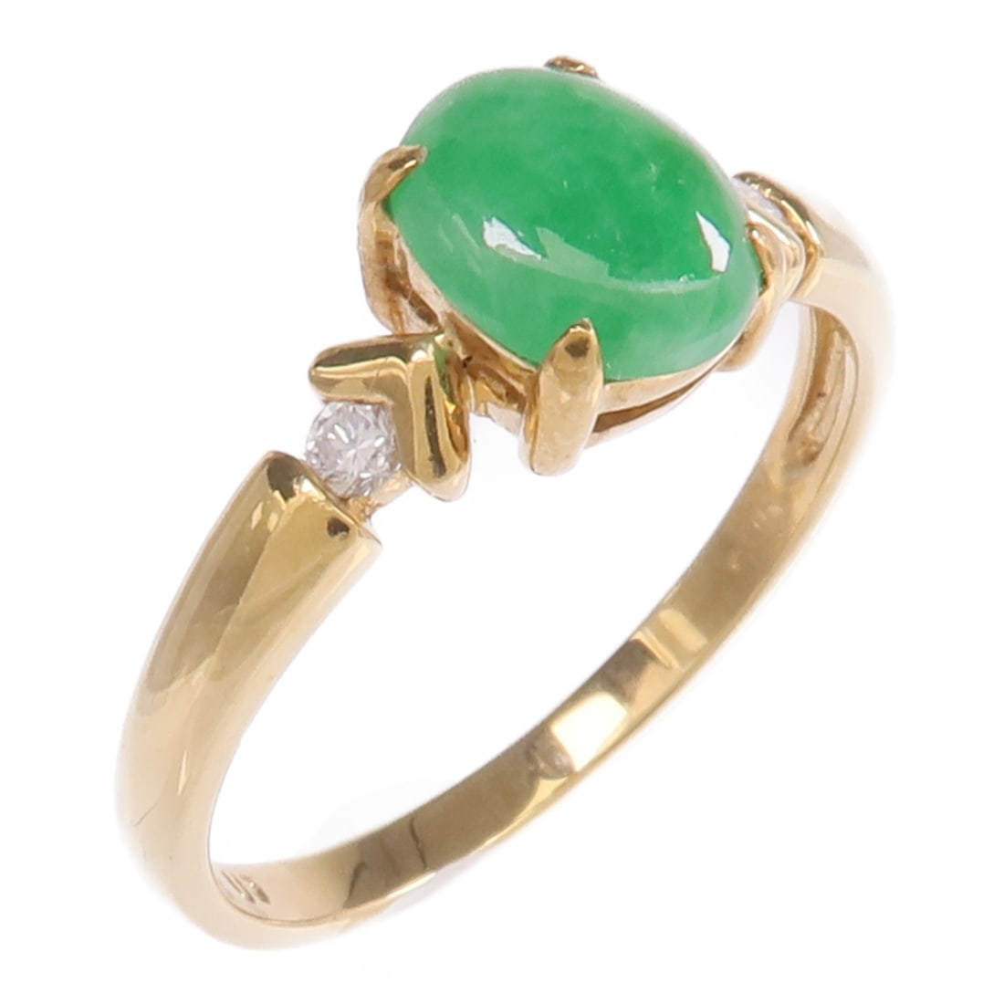 18K Yellow Gold Jade and Diamond Ring Size 6.5 (1 of 9)