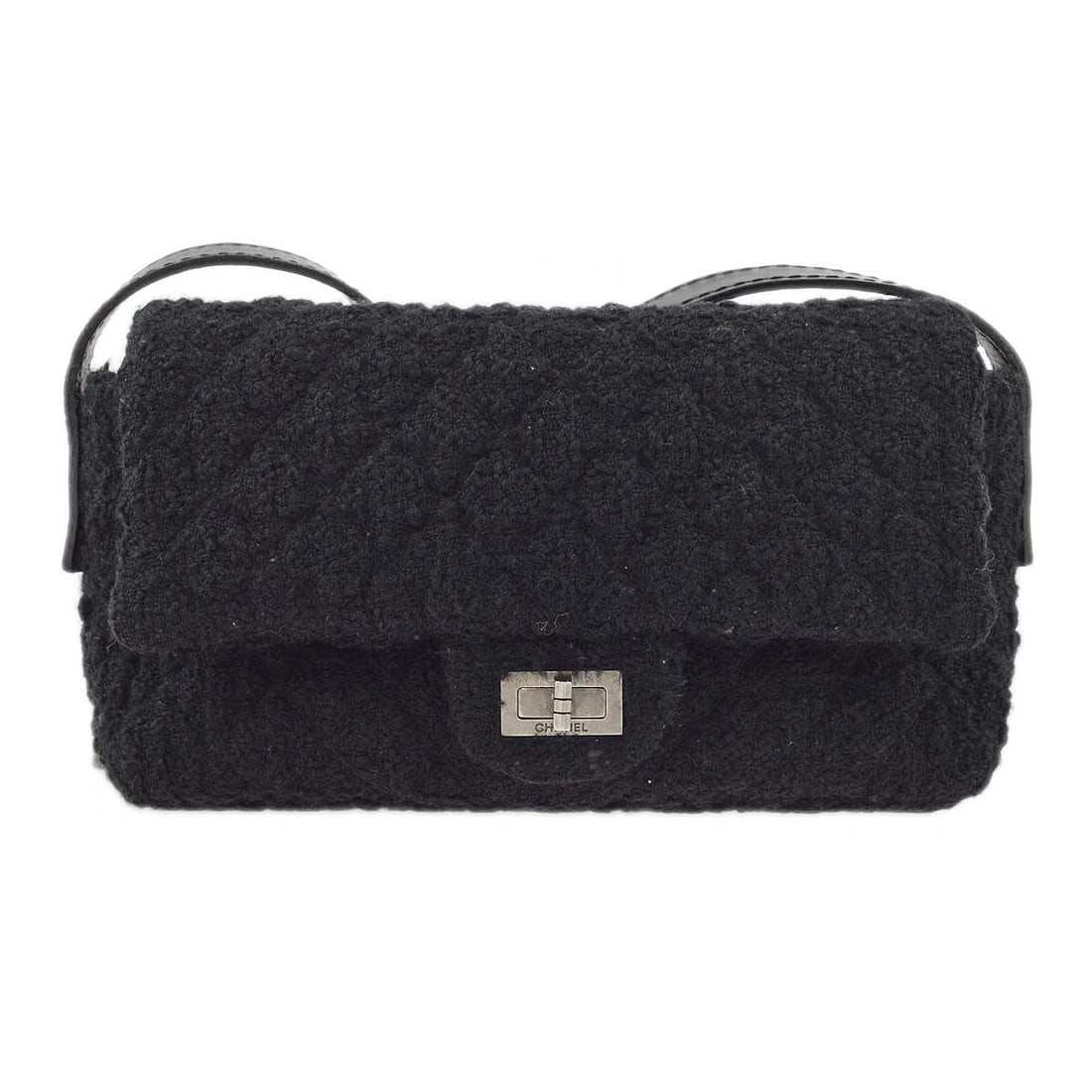 Chanel Black Tweed Mademoiselle Lock Shoulder Bag with Leather Lining: Chanel Black Tweed Mademoiselle Lock Shoulder Bag with Leather Lining Elevate your style with the Chanel Black Tweed Mademoiselle Lock Shoulder Bag, a perfect blend of sophistication and functionality