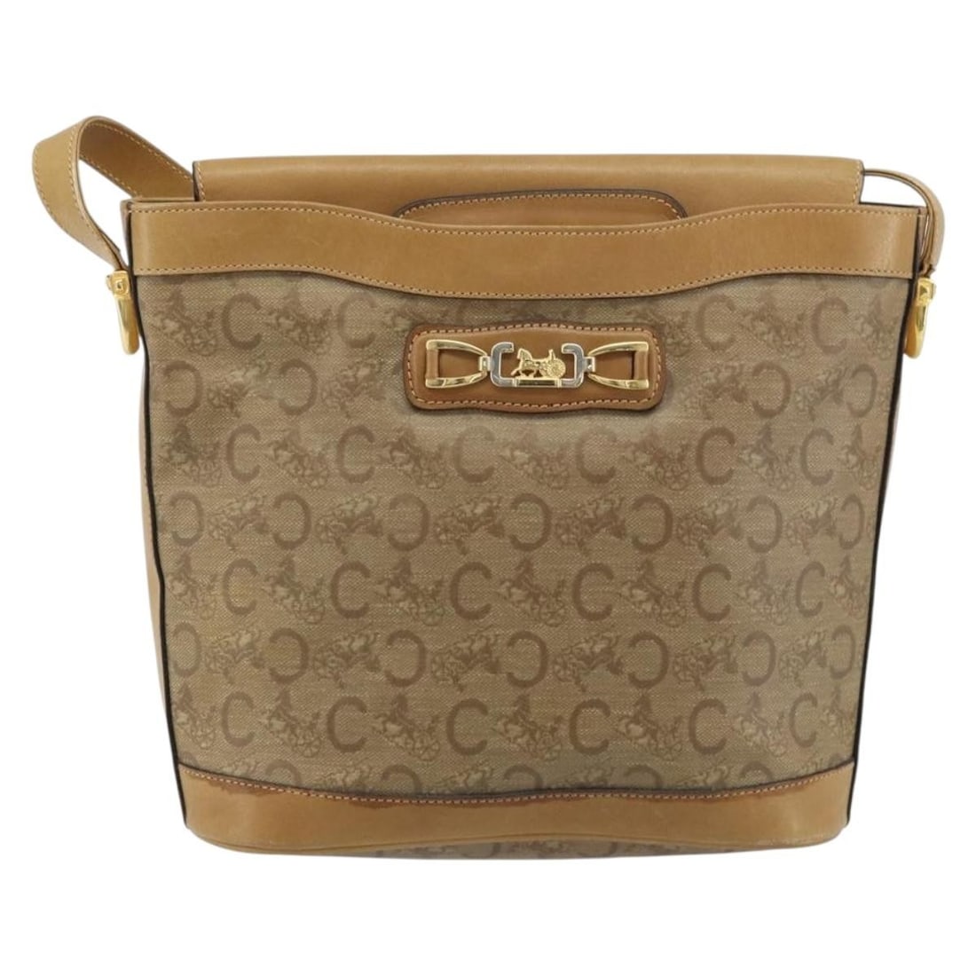 Celine C Sulky Beige Canvas and Leather Shoulder Bag: Celine C Sulky Beige Canvas and Leather Shoulder Bag This Celine C Sulky shoulder bag is crafted from beige canvas with leather accents, designed for women. Made in Italy, it features a structured sil