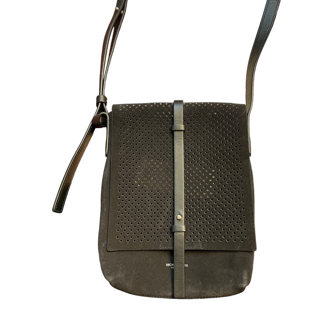 Michael Kors Taos Perforated Suede Crossbody Bag Black Silver Hardware - 3