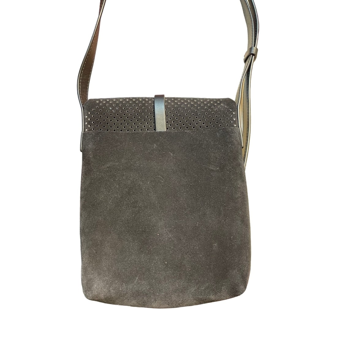 Michael Kors Taos Perforated Suede Crossbody Bag Black Silver Hardware - 4