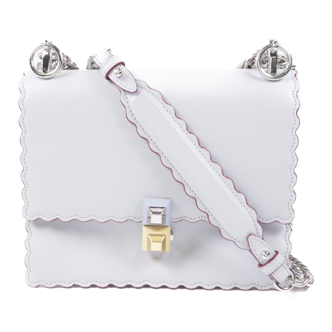 Fendi Chain Shoulder Bag Calfskin Leather Grey 8M0381 Italy (1 of 18)