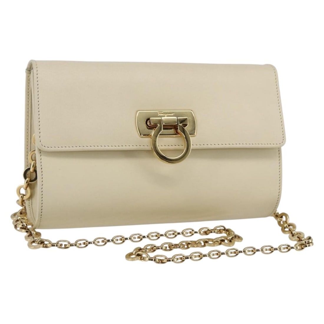 Gancini Leather Shoulder Bag by Salvatore Ferragamo in White and Gold (1 of 18)