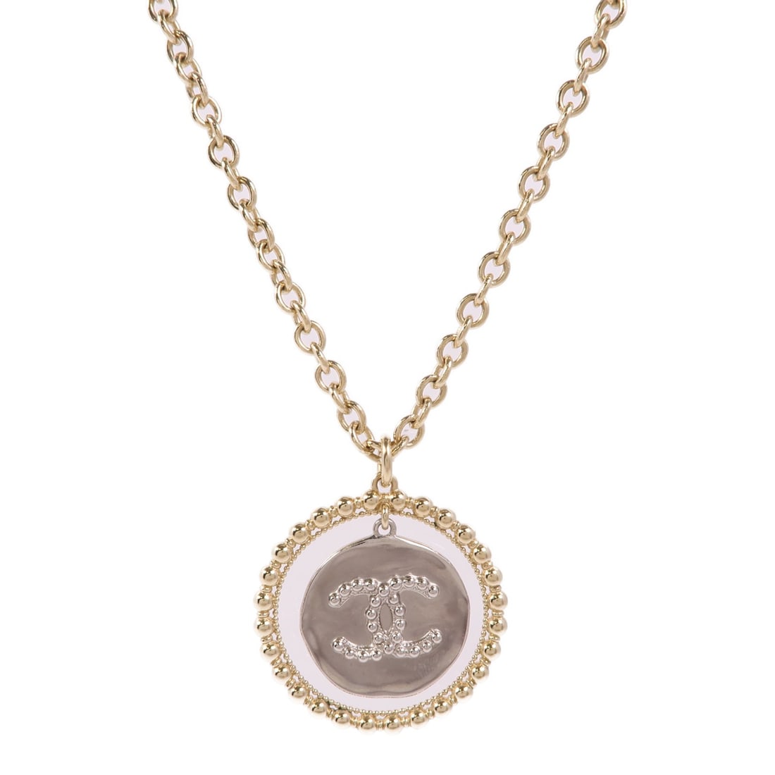 CHANEL Gold Tone CC Pendant Necklace French Designer Jewelry (1 of 9)