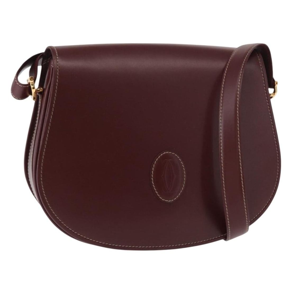 Cartier Must Line Bordeaux Leather Shoulder Bag with Gold Tone Accents (1 of 18)