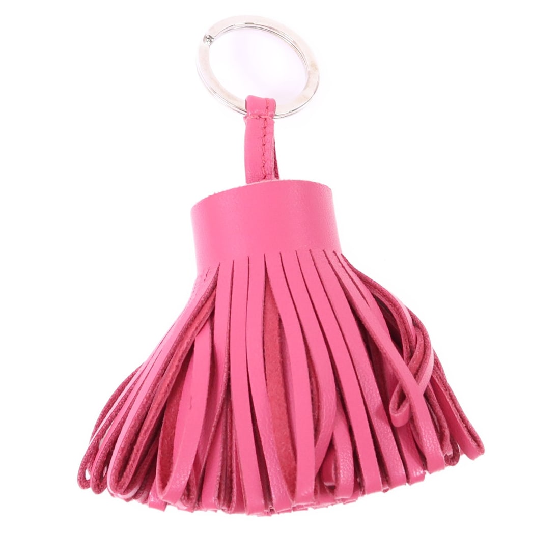 Pink Milo Lambskin Carmen Key Ring by Hermes Palladium Hardware: Pink Milo Lambskin Carmen Key Ring by Hermes Palladium Hardware This Hermes Carmen key ring is crafted from Milo lambskin leather in pink and features palladium-plated hardware. Made in France, it off