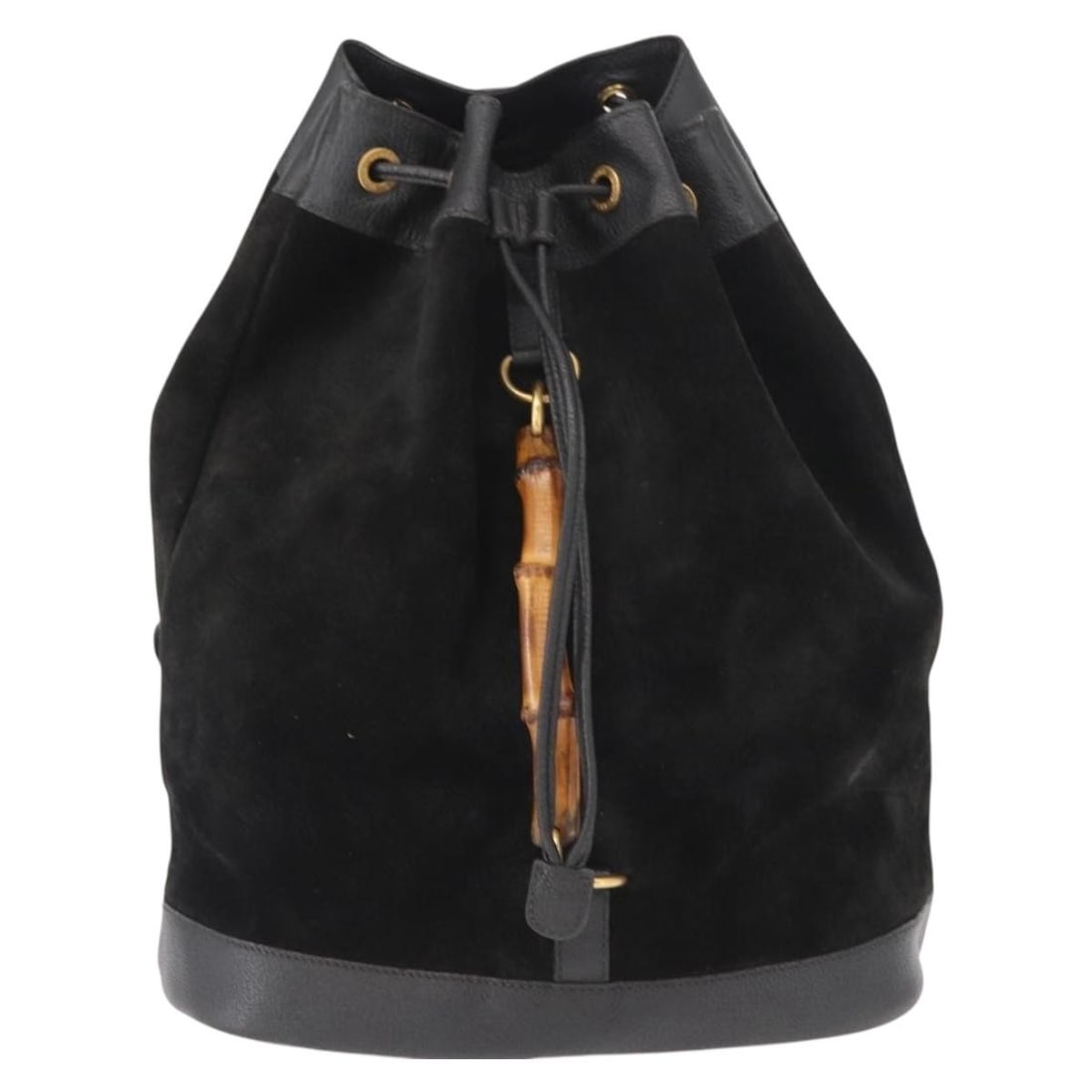 Vintage Gucci Bamboo Drawstring Backpack in Black Suede and Leather (1 of 18)