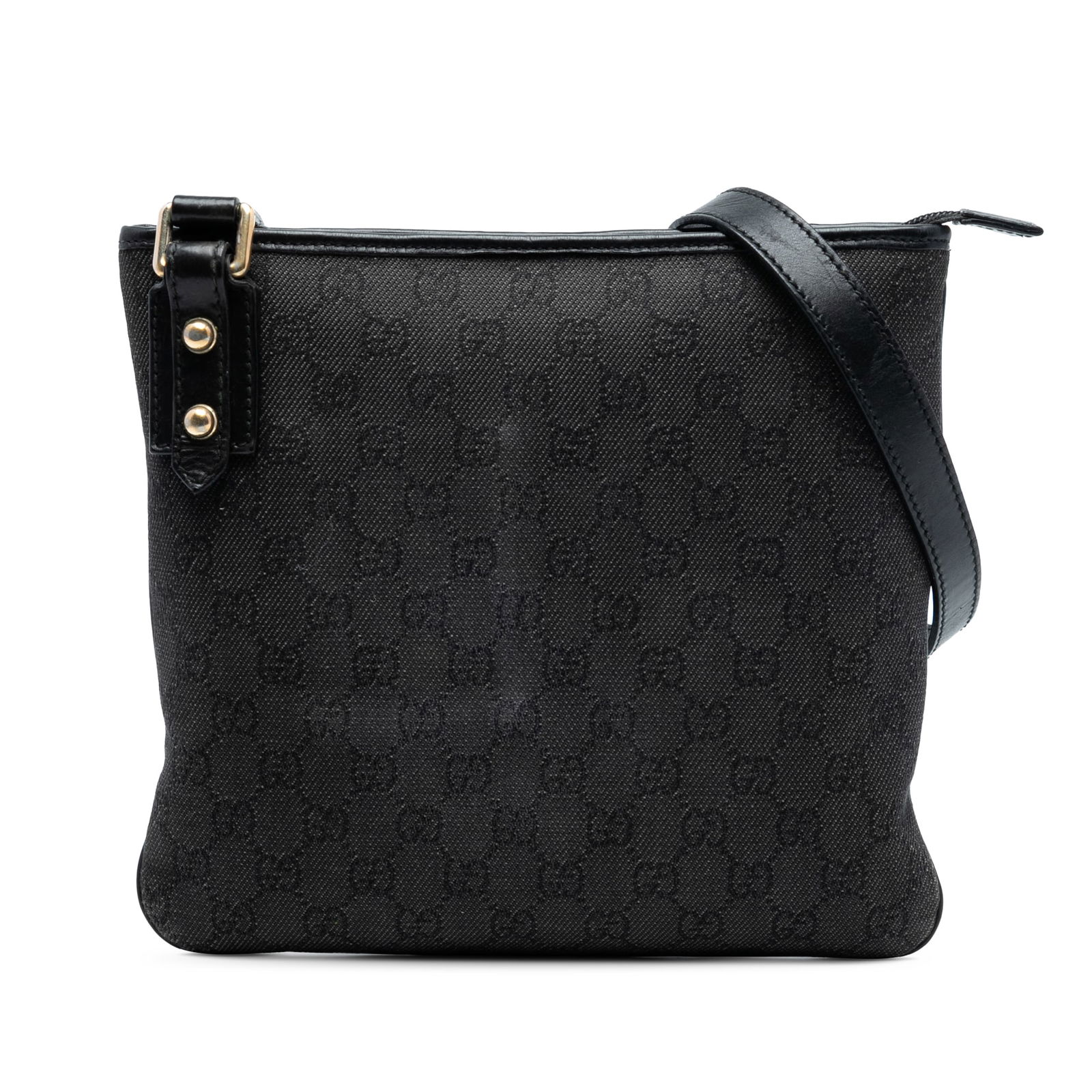 GG Denim Crossbody Messenger Bag with Leather Accents: GG Denim Crossbody Messenger Bag with Leather Accents This Gucci GG Denim Messenger Bag features a crossbody design crafted from denim fabric with leather trim. It includes an adjustable flat leather