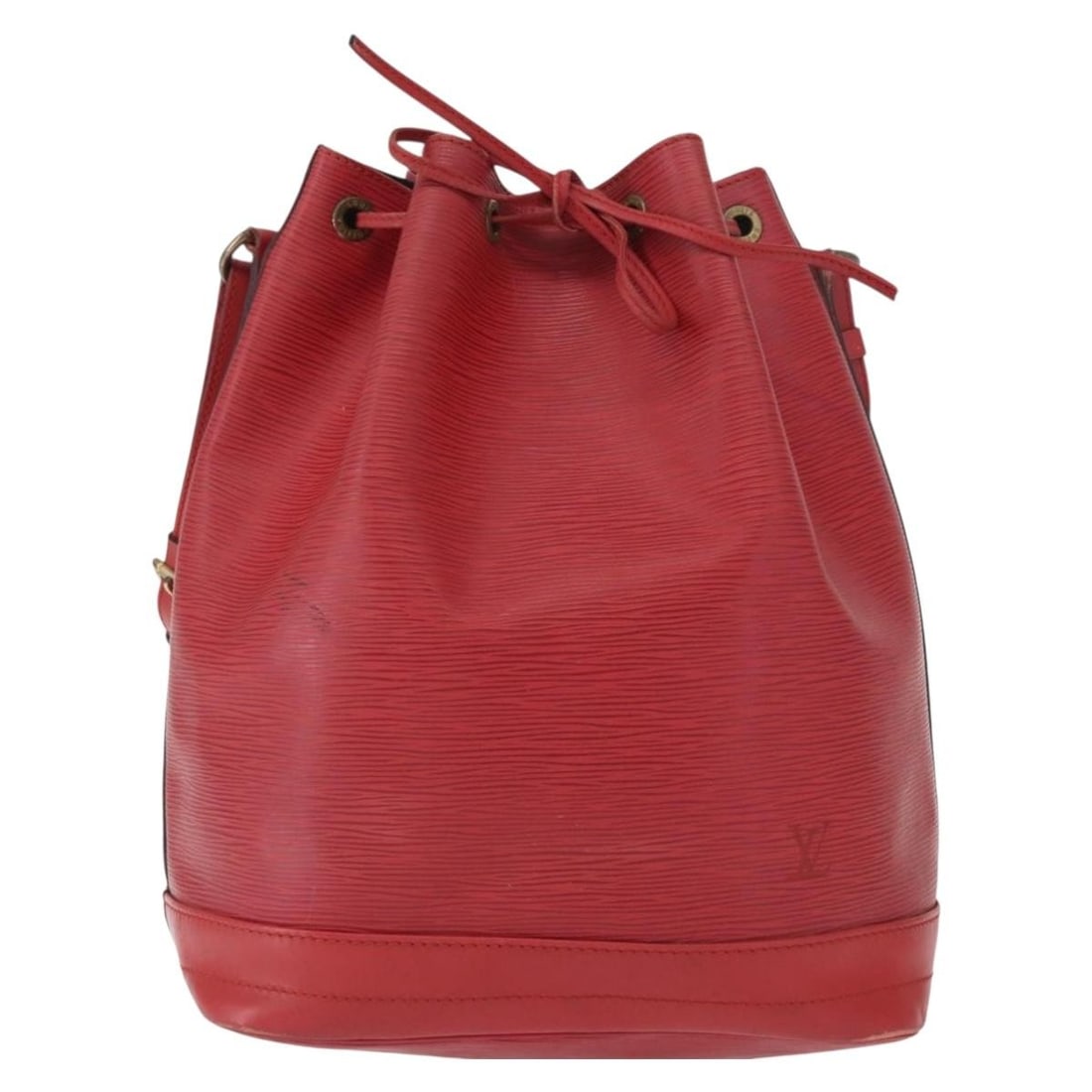 Red Epi Leather Noe Shoulder Bag by Louis Vuitton: Red Epi Leather Noe Shoulder Bag by Louis Vuitton The Louis Vuitton Noe Handbag is crafted in signature red Epi leather, designed for women. This bag features a structured silhouette with a drawstring