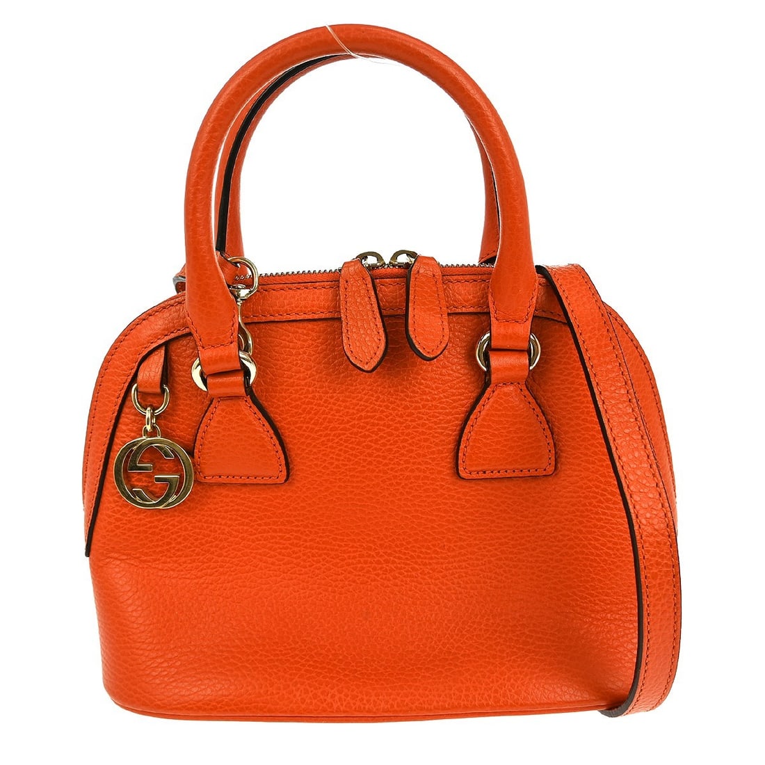 Gucci Leather Convertible Dome Satchel in Orange 24cm by 17cm by 11cm: Gucci Leather Convertible Dome Satchel in Orange 24cm by 17cm by 11cm This Gucci Convertible Dome Satchel is crafted from orange leather, designed for women. It features a convertible style suitable f