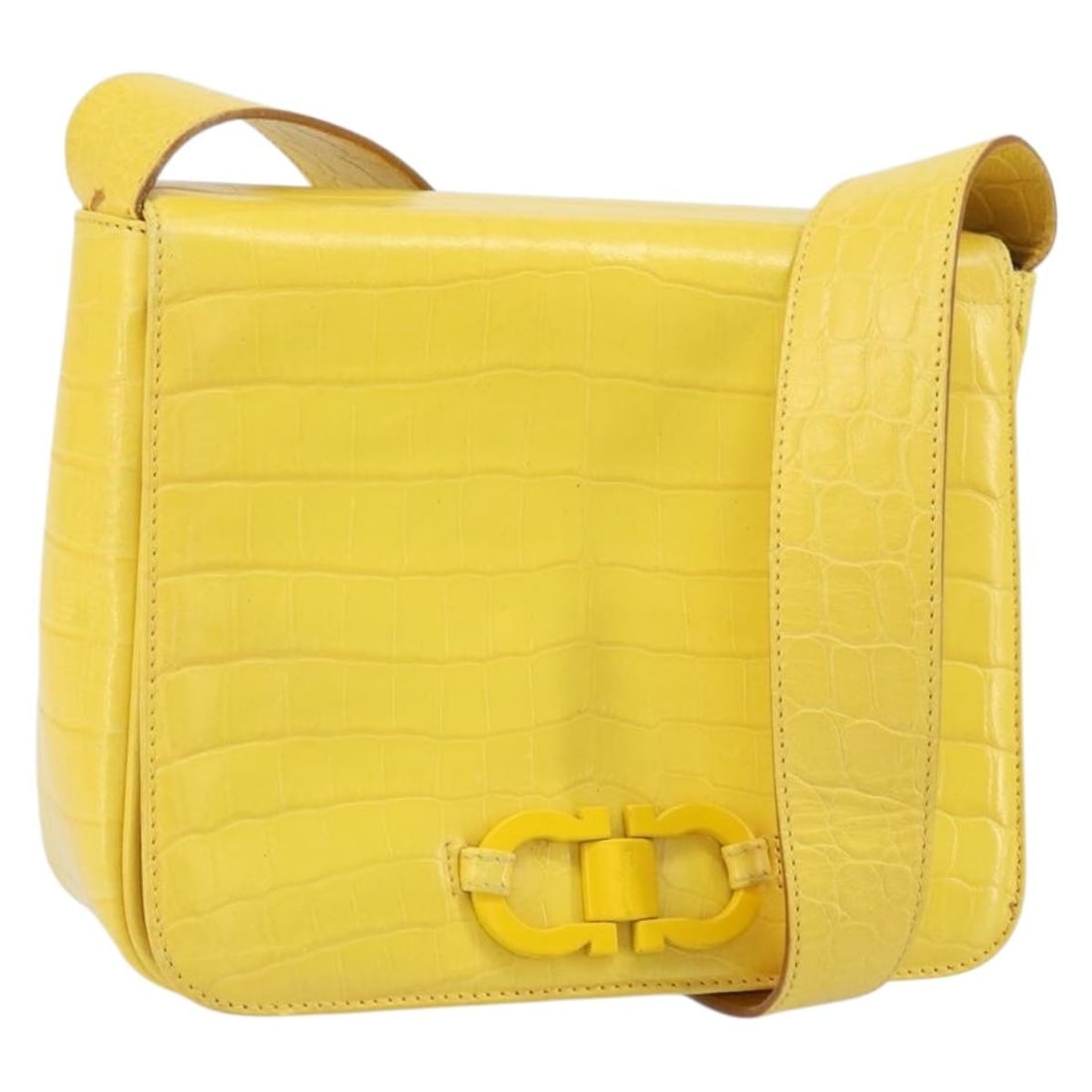 Salvatore Ferragamo Yellow Leather Shoulder Bag Gold Tone Hardware Italy (1 of 18)