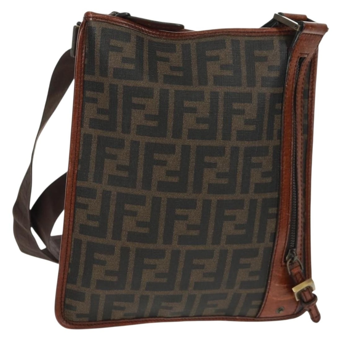 Fendi Zucca Pattern Black Brown PVC Leather Shoulder Bag with Dust Bag: Fendi Zucca Pattern Black Brown PVC Leather Shoulder Bag with Dust Bag This FENDI Zucca Canvas shoulder bag features a classic black and brown color scheme with a PVC leather exterior and Zucca canvas