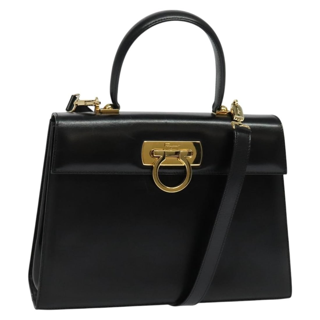 Salvatore Ferragamo Leather Gancini Convertible Handbag Black (1 of 18)