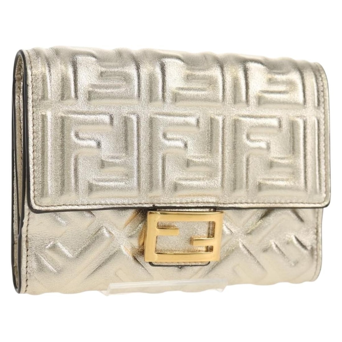 FENDI Zucca Canvas Gold Tone Leather Wallet Auth 154304M: FENDI Zucca Canvas Gold Tone Leather Wallet Auth 154304M This FENDI Zucca Canvas Wallet showcases a stylish blend of leather and Zucca canvas, accented in a luxurious gold tone. Crafted in Italy, it o