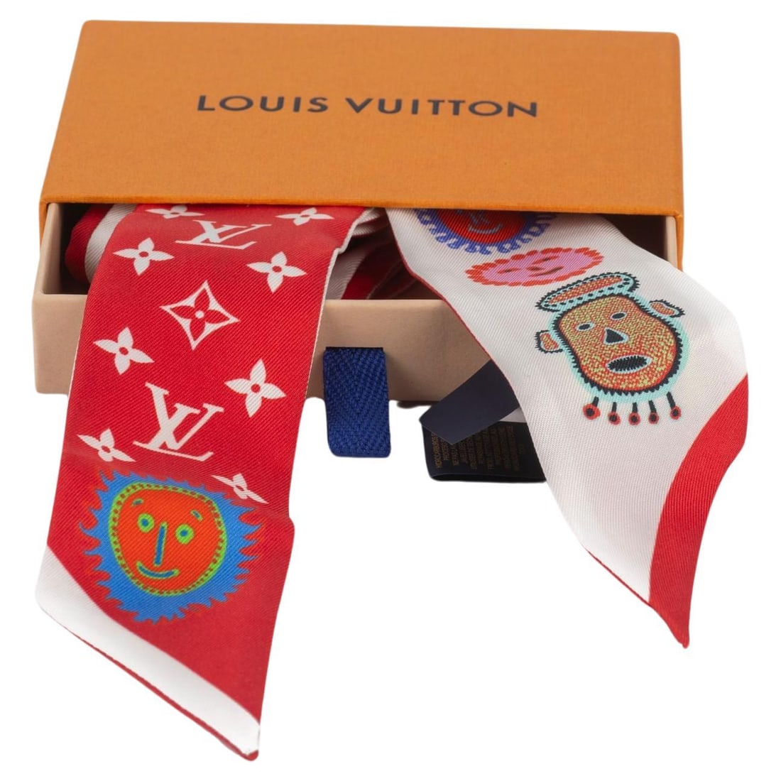 Louis Vuitton Yayoi Kusama Limited Edition Red Silk Twilly: Louis Vuitton Yayoi Kusama Limited Edition Red Silk Twilly Elevate your style with the exclusive Louis Vuitton x Yayoi Kusama red twilly. This limited edition accessory features a striking red and blu