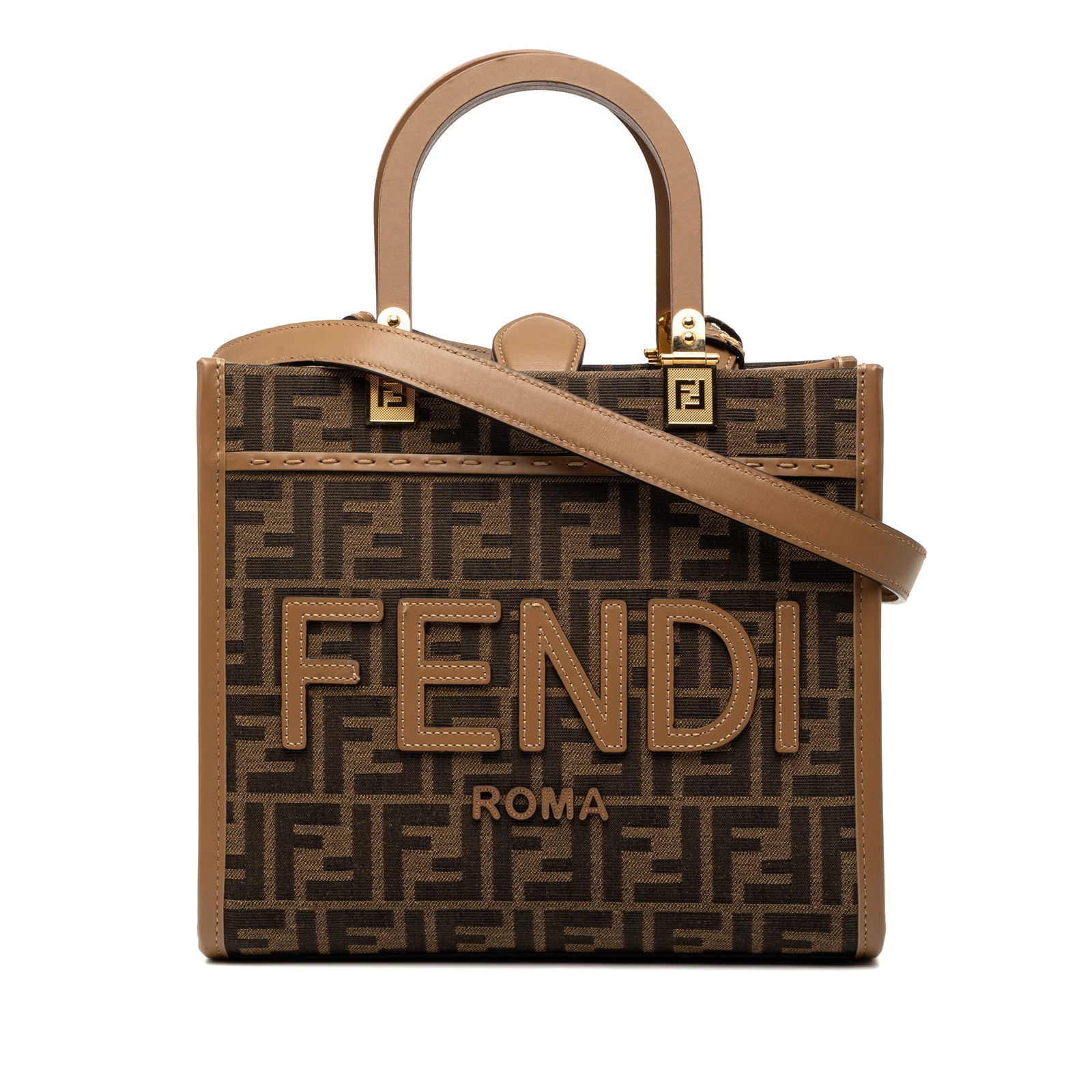 Fendi Sunshine Shopper Small Tote in Zucca Canvas with Leather Trim (1 of 7)