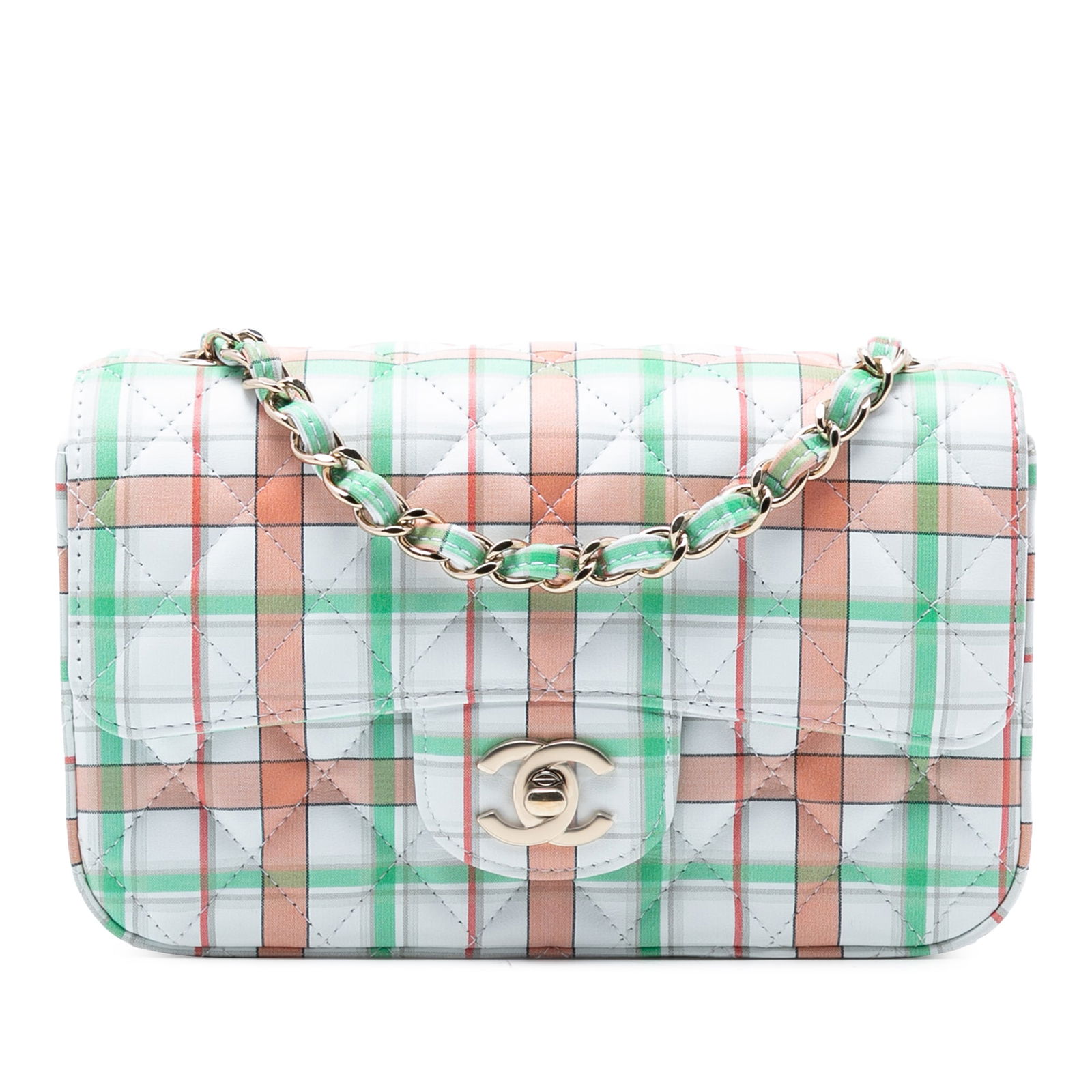 Chanel Mini Rectangular Classic Green Printed Calfskin Flap Bag: Chanel Mini Rectangular Classic Green Printed Calfskin Flap Bag Introducing the Chanel Mini Rectangular Classic Printed Calfskin Single Flap, a luxurious addition to your collection. This exquisite fl
