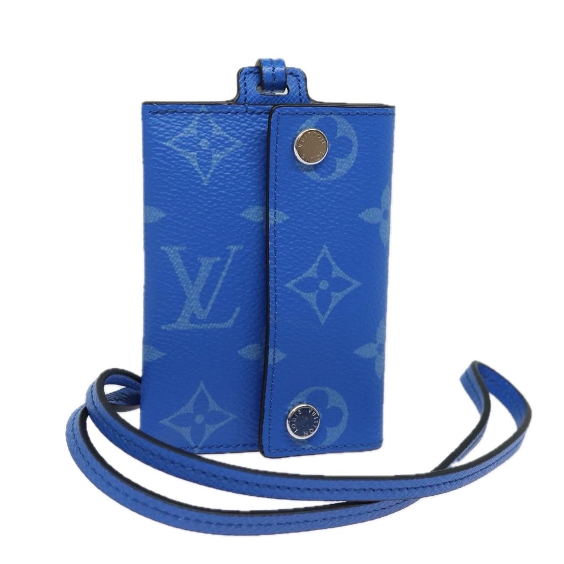 LOUIS VUITTON Monogram Canvas Card Case Blue M83154 with Dust Bag: LOUIS VUITTON Monogram Canvas Card Case Blue M83154 with Dust Bag This LOUIS VUITTON Monogram Pockets On Strap Card Case combines luxury and functionality, crafted from durable Monogram Canvas in a so