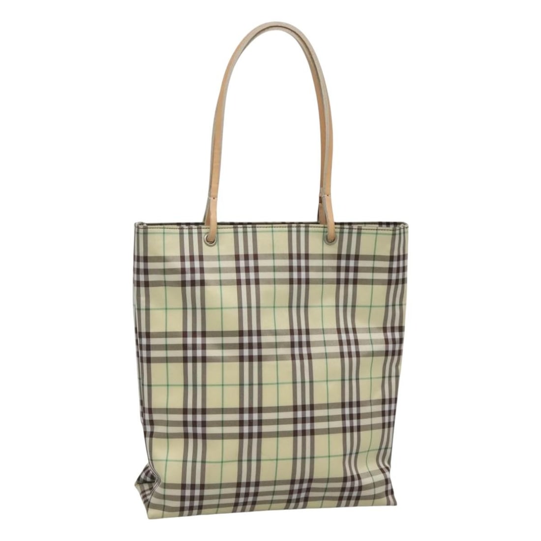 Green Nylon Burberry Nova Handbag with Check Design: Green Nylon Burberry Nova Handbag with Check Design This pre-owned Burberry Nova handbag features the iconic check pattern in green nylon. Designed for women, it combines classic style with practical