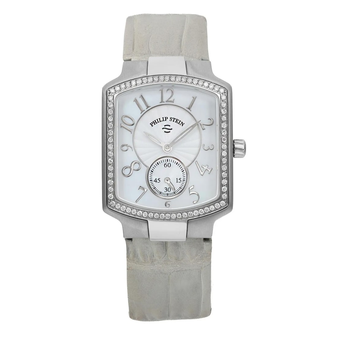 Philip Stein 28mm Quartz Watch with MOP Dial and Green Leather Band: Philip Stein 28mm Quartz Watch with MOP Dial and Green Leather Band Discover the elegance of the Philip Stein 28mm Steel Diamond MOP Dial Ladies Quartz Watch, a perfect blend of style and functionalit