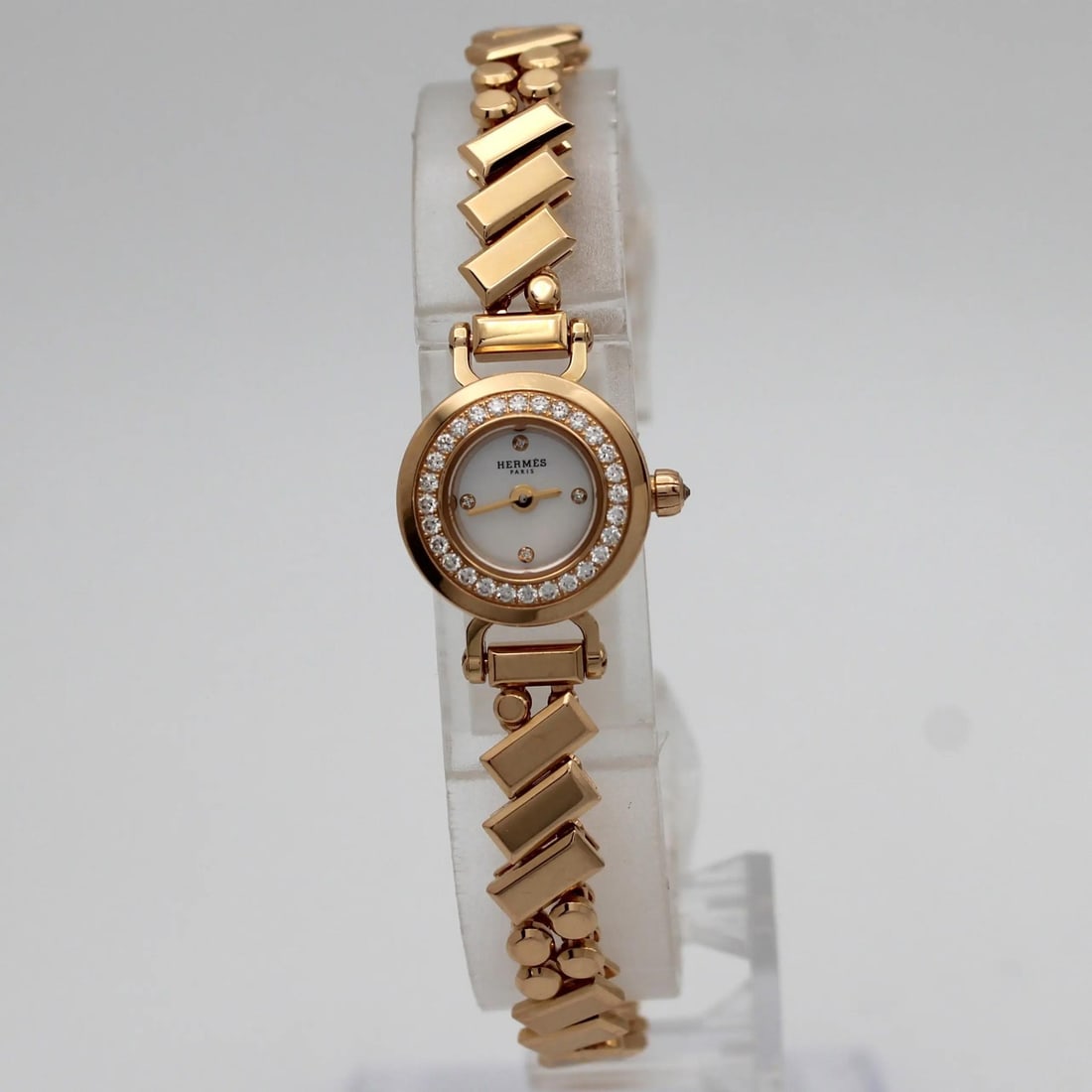 Hermes Faubourg Polka 18K Rose Gold Mother of Pearl Diamond Quartz Watch 15mm (1 of 5)