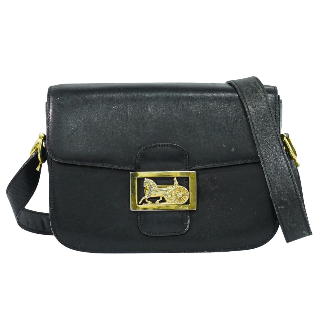 Celine Carriage Leather Flap Shoulder Bag Vintage Black (1 of 15)