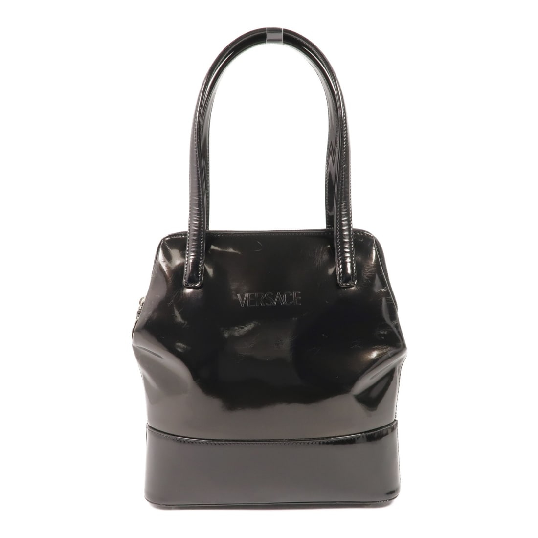 VERSACE Black Patent Leather Handbag Made in Italy: VERSACE Black Patent Leather Handbag Made in Italy This stylish handbag from VERSACE is crafted from high-quality patent leather in a sleek black finish, making it a timeless accessory for any wardrob