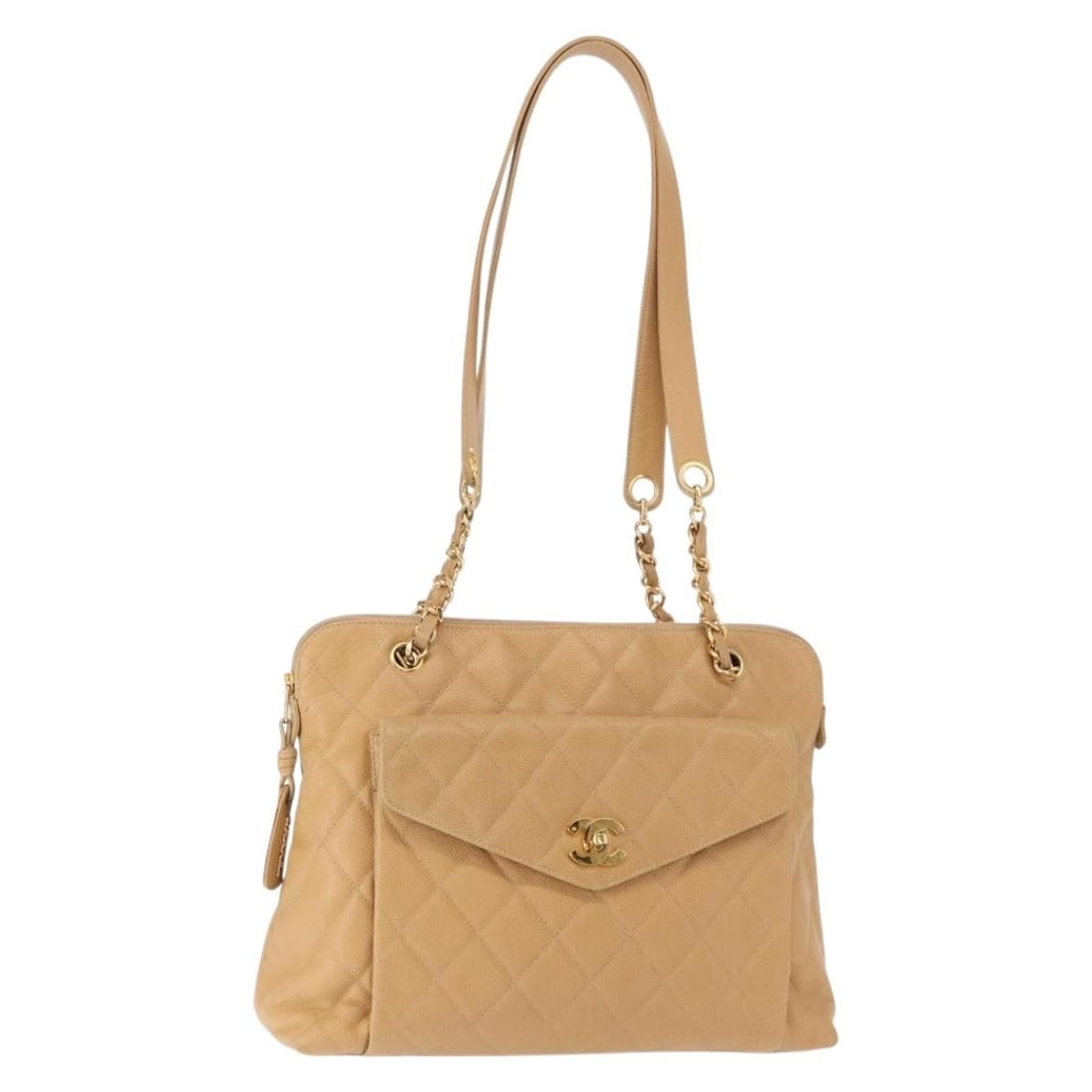 CHANEL Beige Gold Caviar Skin Shoulder Bag Authentic (1 of 18)