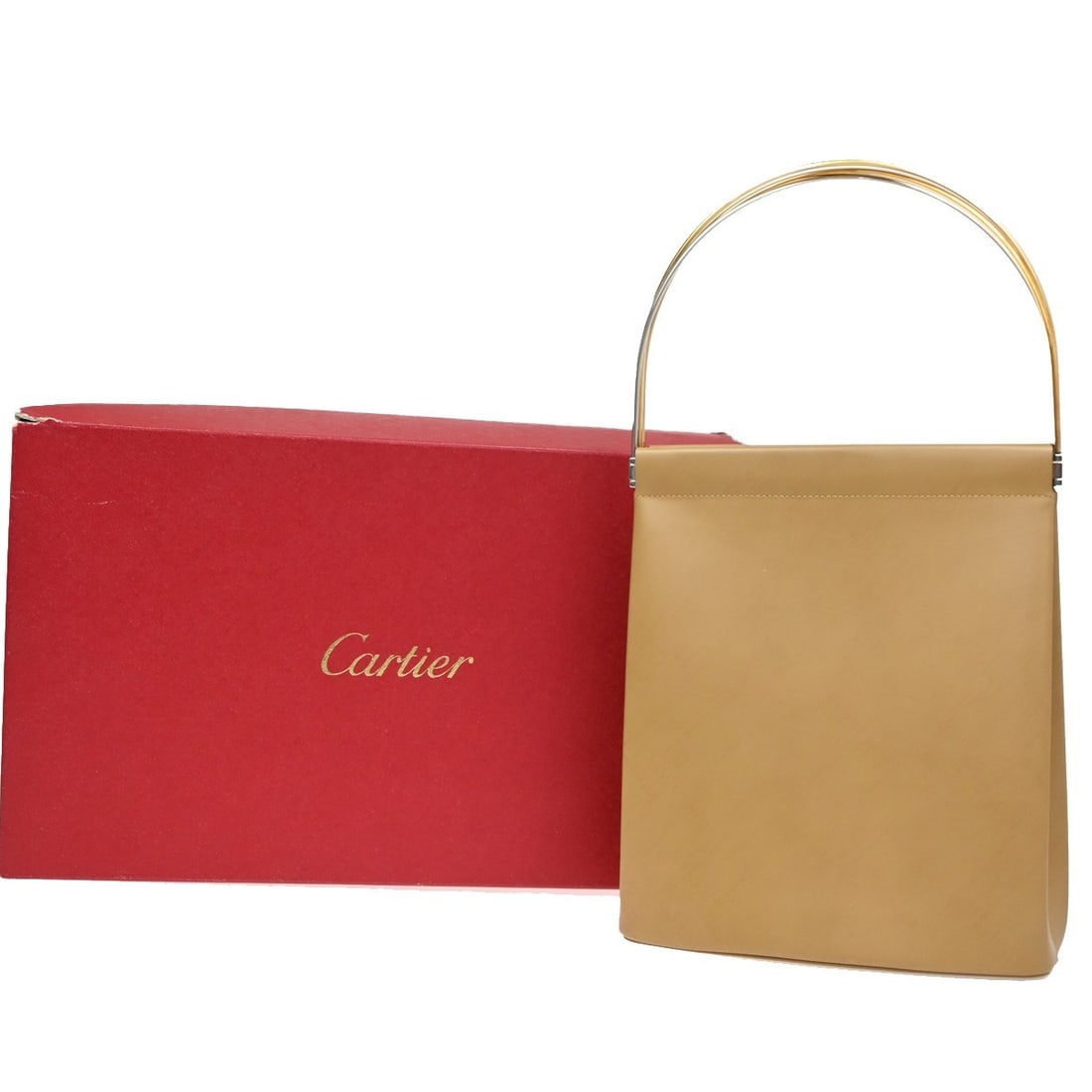 Beige Leather Trinity Handbag by Cartier for Women: Beige Leather Trinity Handbag by Cartier for Women This is a Cartier Trinity handbag crafted from beige leather, designed for women. The pre-owned bag is in very good condition, with visible signs of