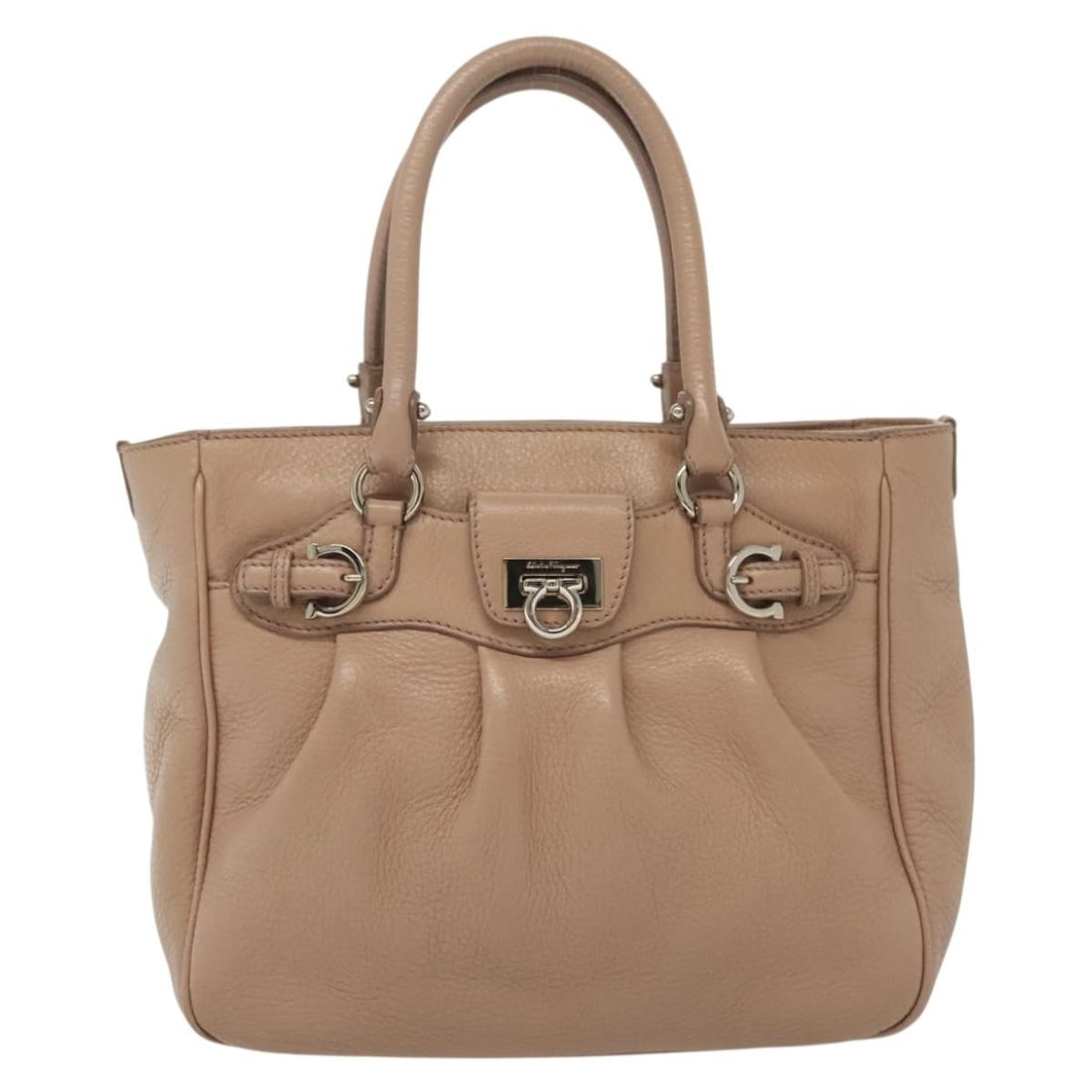 Salvatore Ferragamo Pink Leather Gancini Purse 23x20x9cm: Salvatore Ferragamo Pink Leather Gancini Purse 23x20x9cm Salvatore Ferragamo Gancini handbag crafted from pink leather, designed for women. The handbag features metal fittings and includes several ext