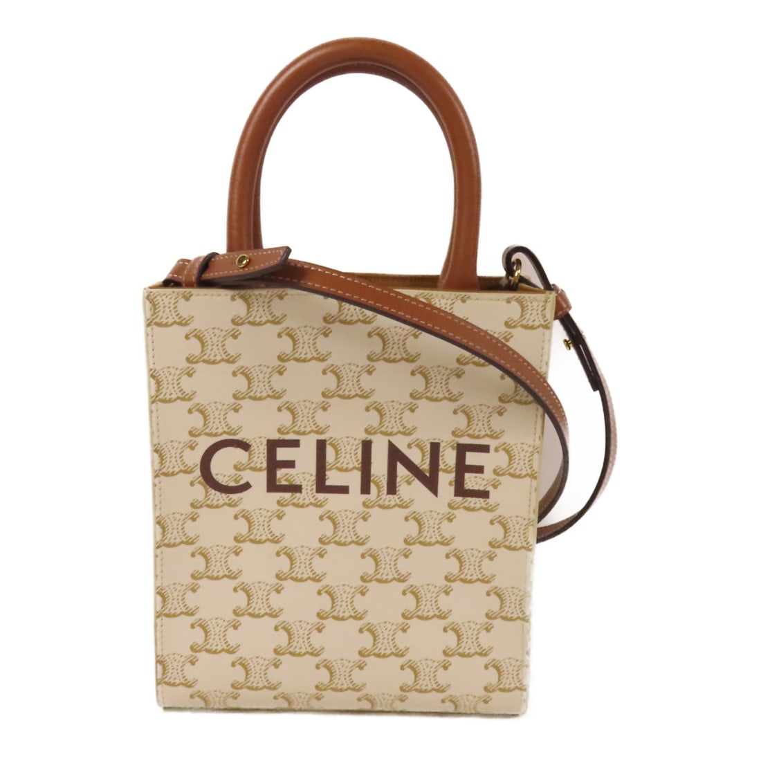 CELINE Mini Vertical Cabas 2way Shoulder Bag White PVC Coated Canvas: CELINE Mini Vertical Cabas 2way Shoulder Bag White PVC Coated Canvas This CELINE Mini Vertical Cabas 2way Shoulder Bag is crafted from durable PVC coated canvas in a pristine white color. With a heigh