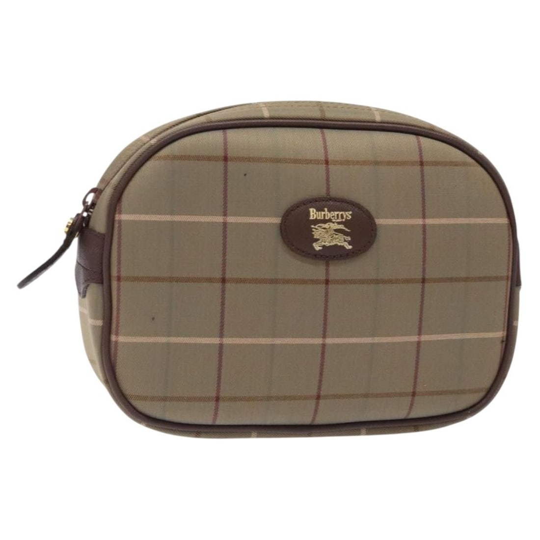 Beige Canvas Nova Check Shoulder Bag by Burberry: Beige Canvas Nova Check Shoulder Bag by Burberry This Burberry Nova check Pochette features a beige canvas exterior with the iconic check pattern. Designed for women, it is accented with leather trim