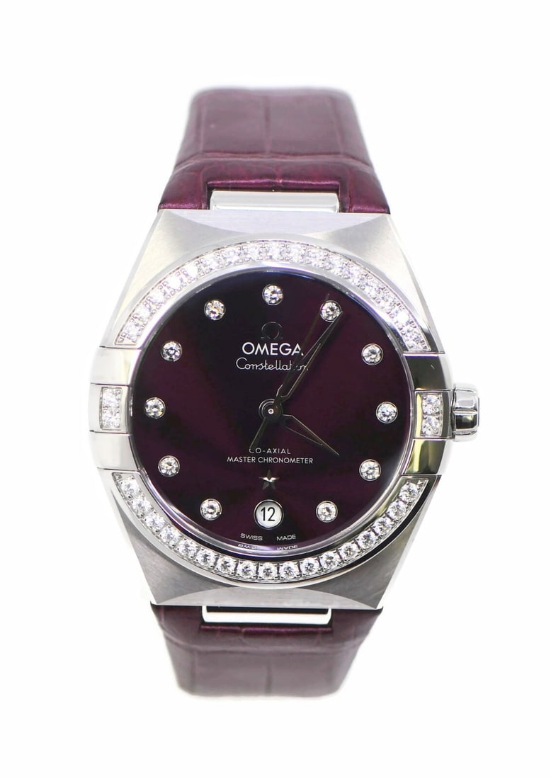 OMEGA Constellation Diamond Bezel Automatic Watch 36mm Red Dial 2024: OMEGA Constellation Diamond Bezel Automatic Watch 36mm Red Dial 2024 This Omega Constellation Diamond Stainless Steel Watch is a luxurious timepiece that combines elegance with precision. Featuring a