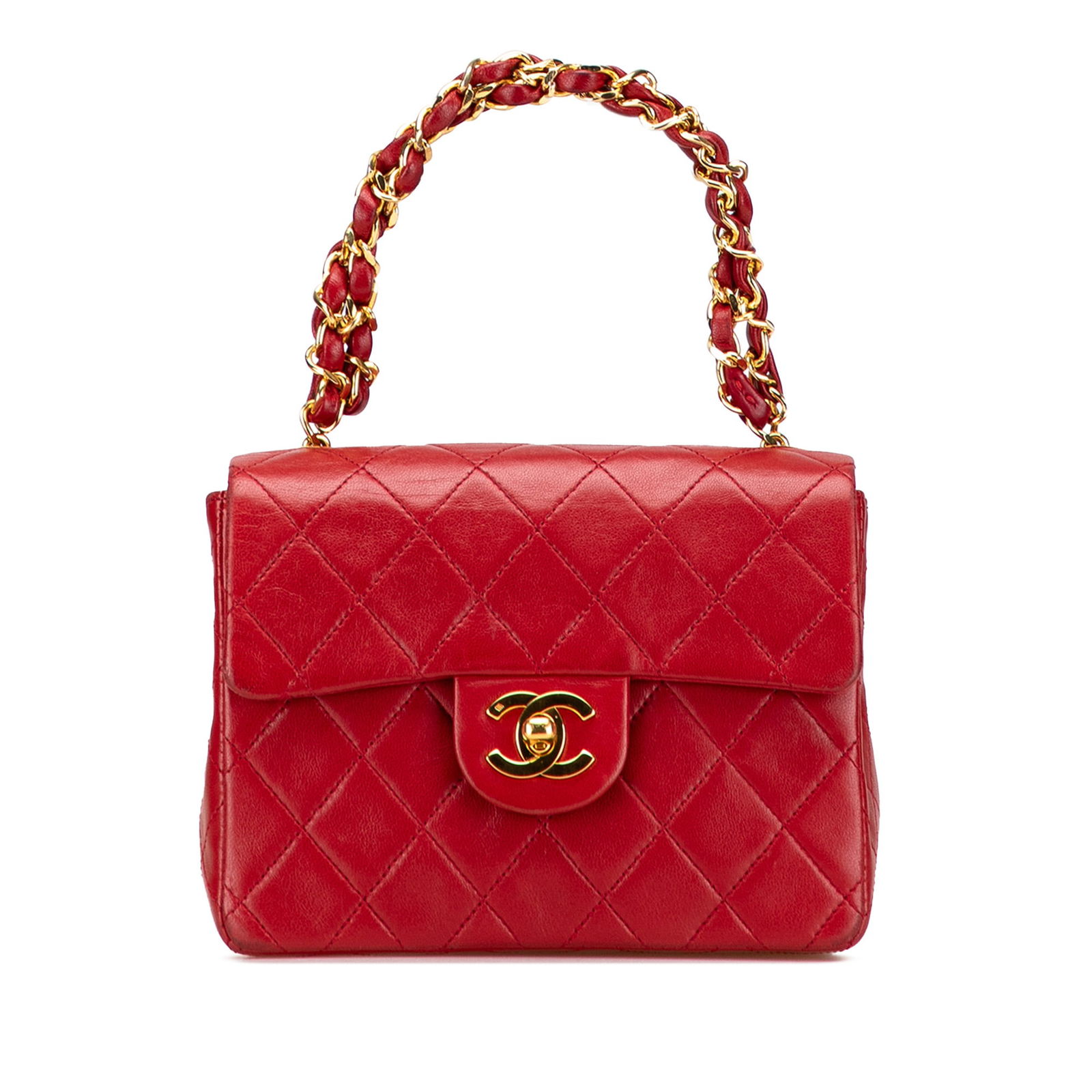 Chanel Micro Classic Red Lambskin Belt Bag with CC Lock: Chanel Micro Classic Red Lambskin Belt Bag with CC Lock This Chanel Micro Classic Lambskin Belt Bag showcases a luxurious quilted lambskin leather body in a vibrant red hue. It features a distinctive
